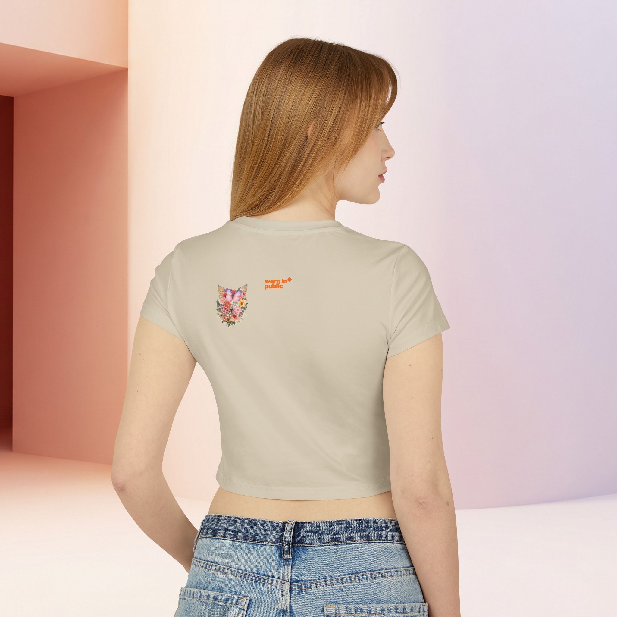 Wildly Bloomed Floral Cat Women's Baby Tee | Cute Botanical Graphic Top