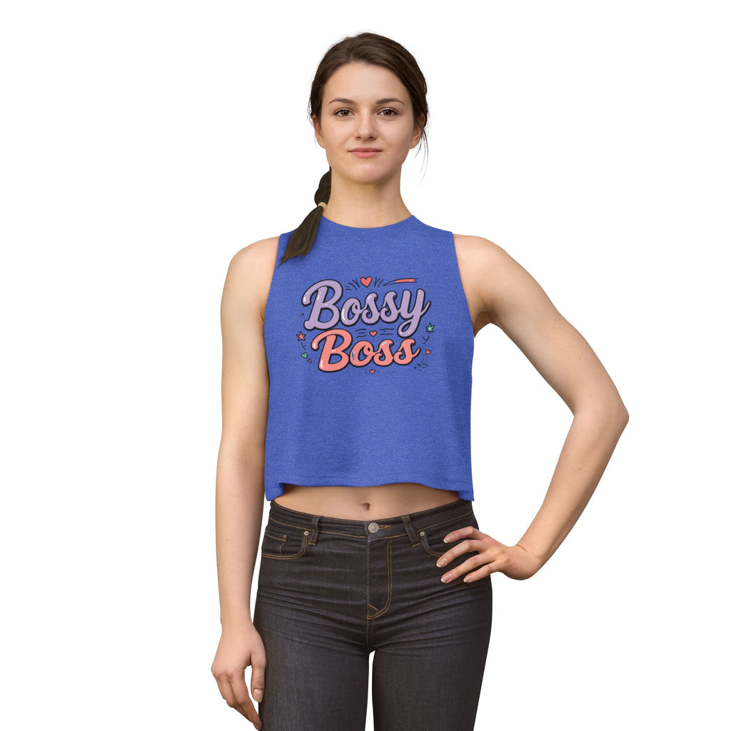 Bossy Boss Crop Top | Retro Script Graphic Top with Pastel Hearts & Stars