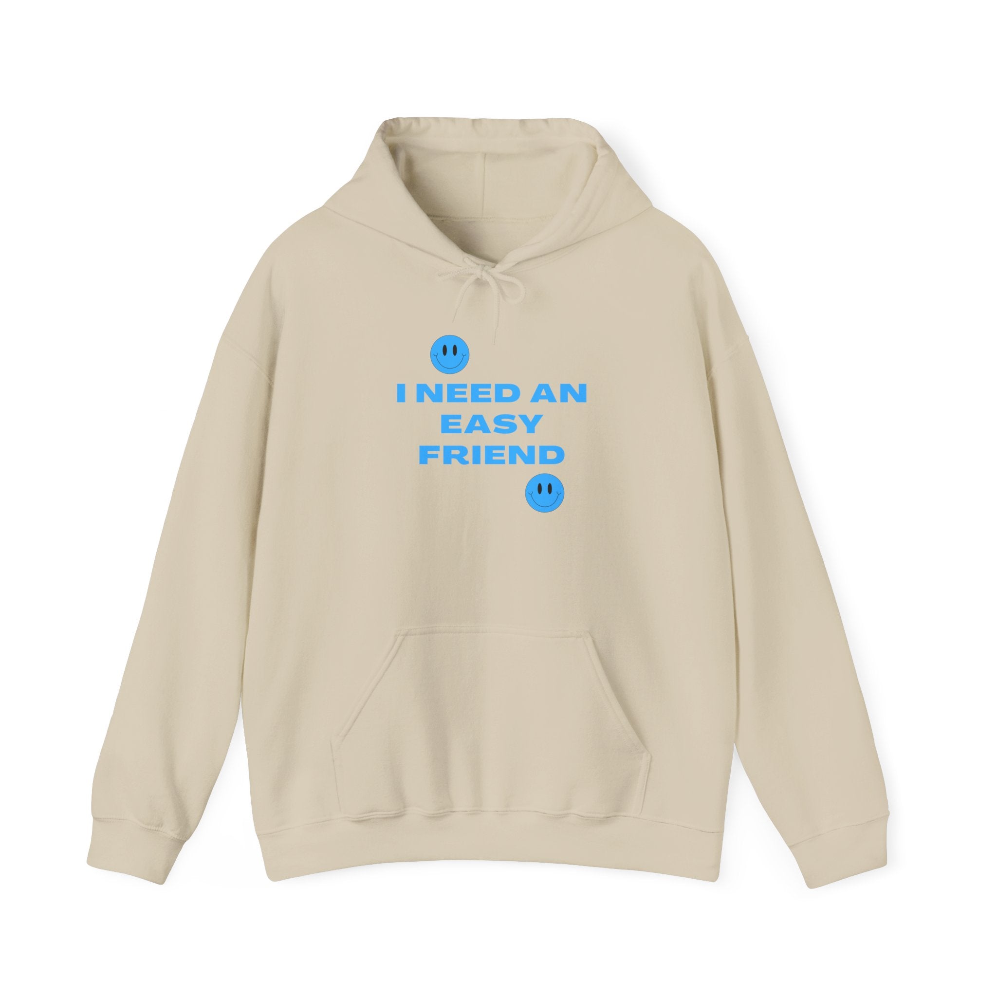 I Need an Easy Friend Ladies Hoodie | Minimalist Cute Blue Button Graphic Sweatshirt