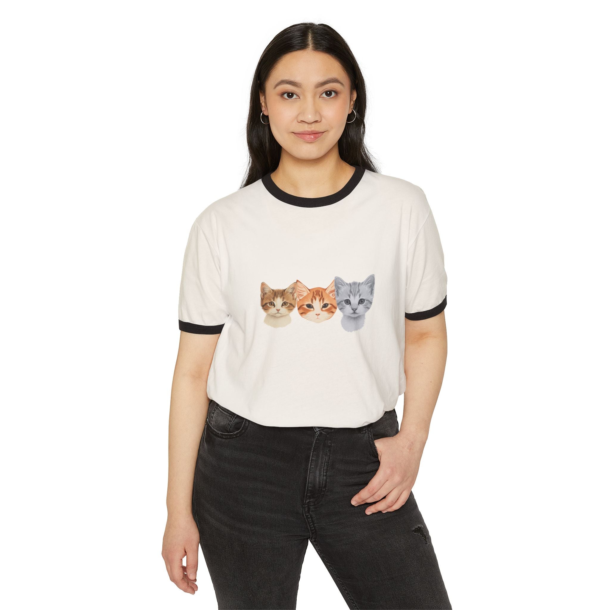 3 Kittens Full of Kuteness Unisex Ringer T-Shirt | Cute Cat Graphic Tee