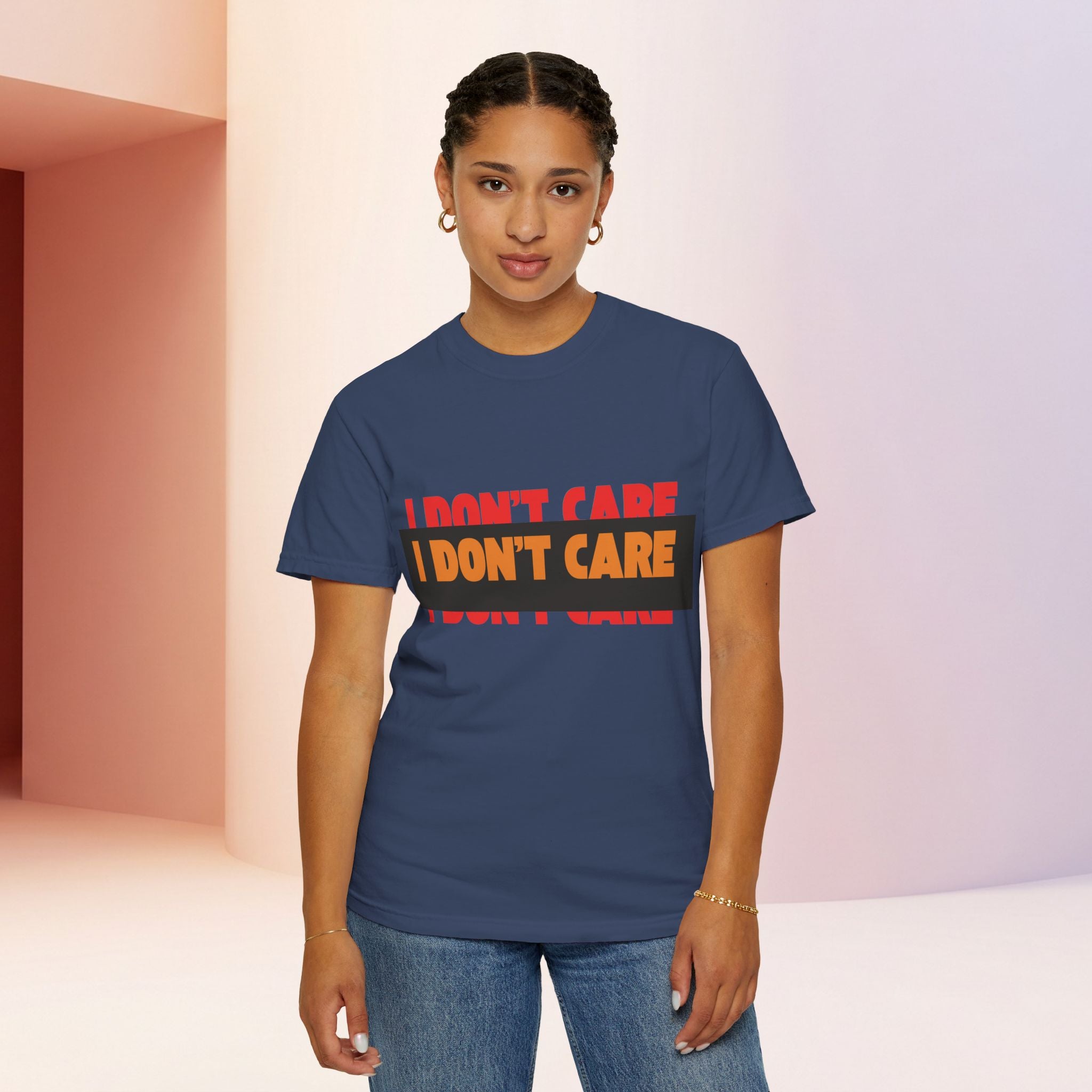 I Don't Care Graphic T-Shirt | Bold Statement Tee with 'I DON'T CARE' Print