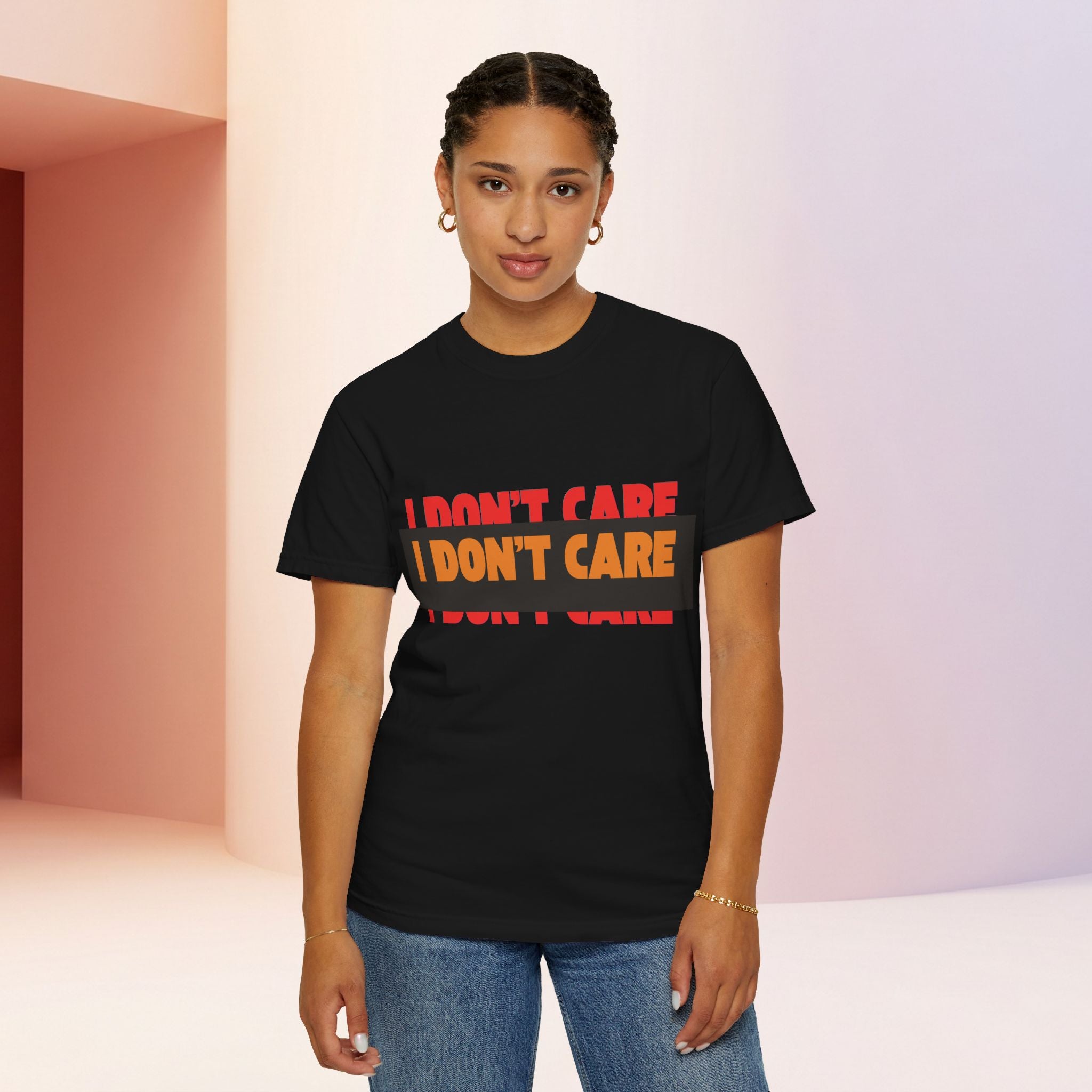 I Don't Care Graphic T-Shirt | Bold Statement Tee with 'I DON'T CARE' Print