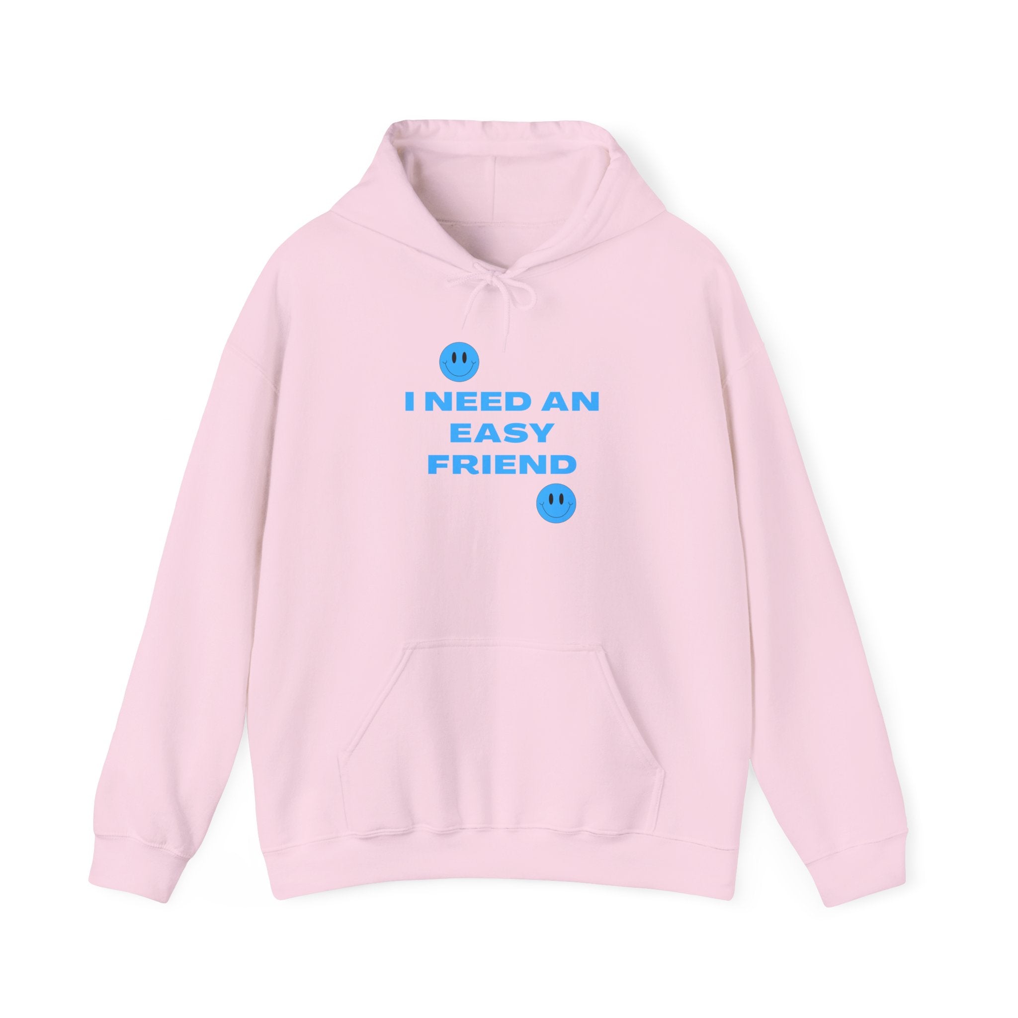 I Need an Easy Friend Ladies Hoodie | Minimalist Cute Blue Button Graphic Sweatshirt