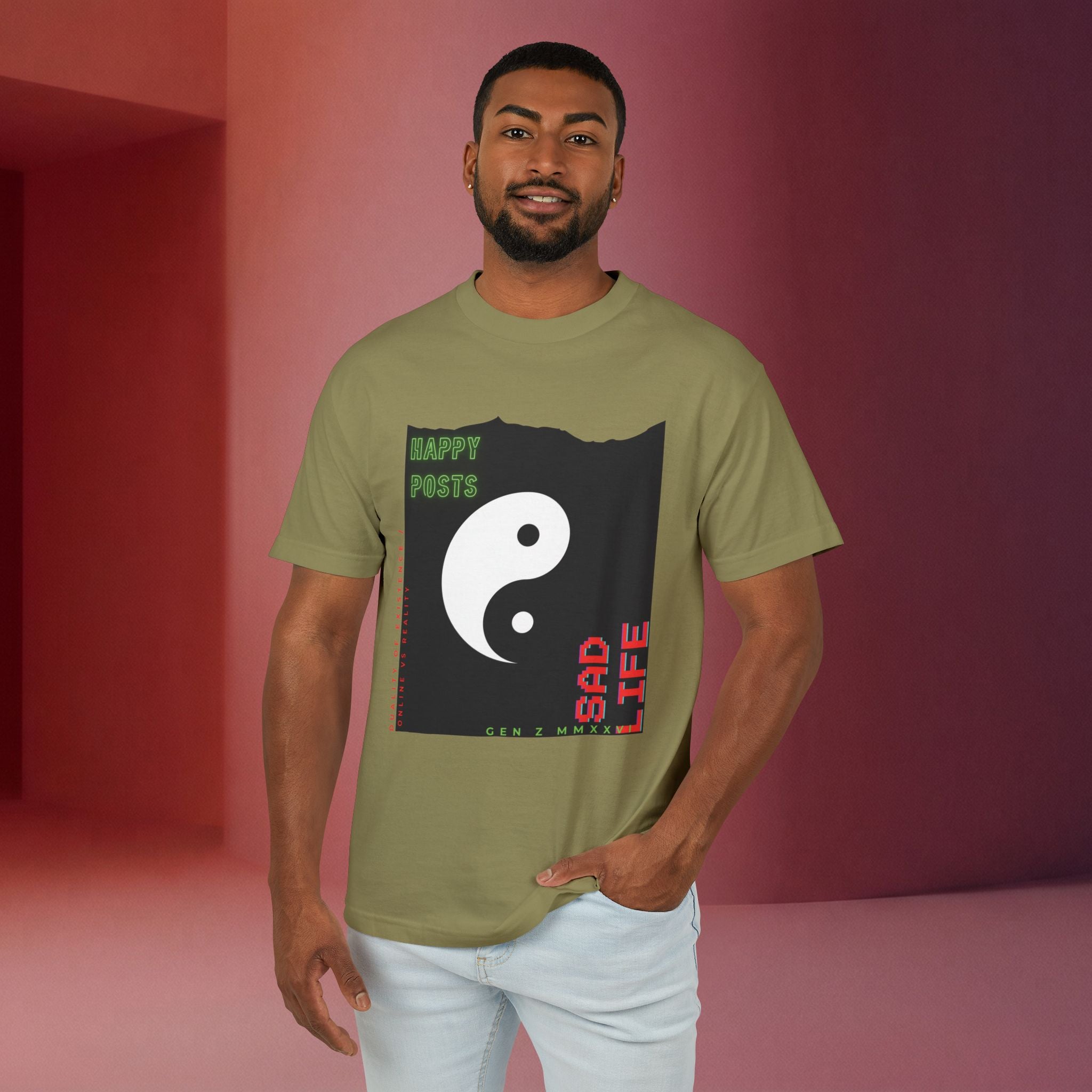 Yin Yang 'Happy Posts / Sad Life' | Vintage Garment-Dyed Unisex Graphic Tee