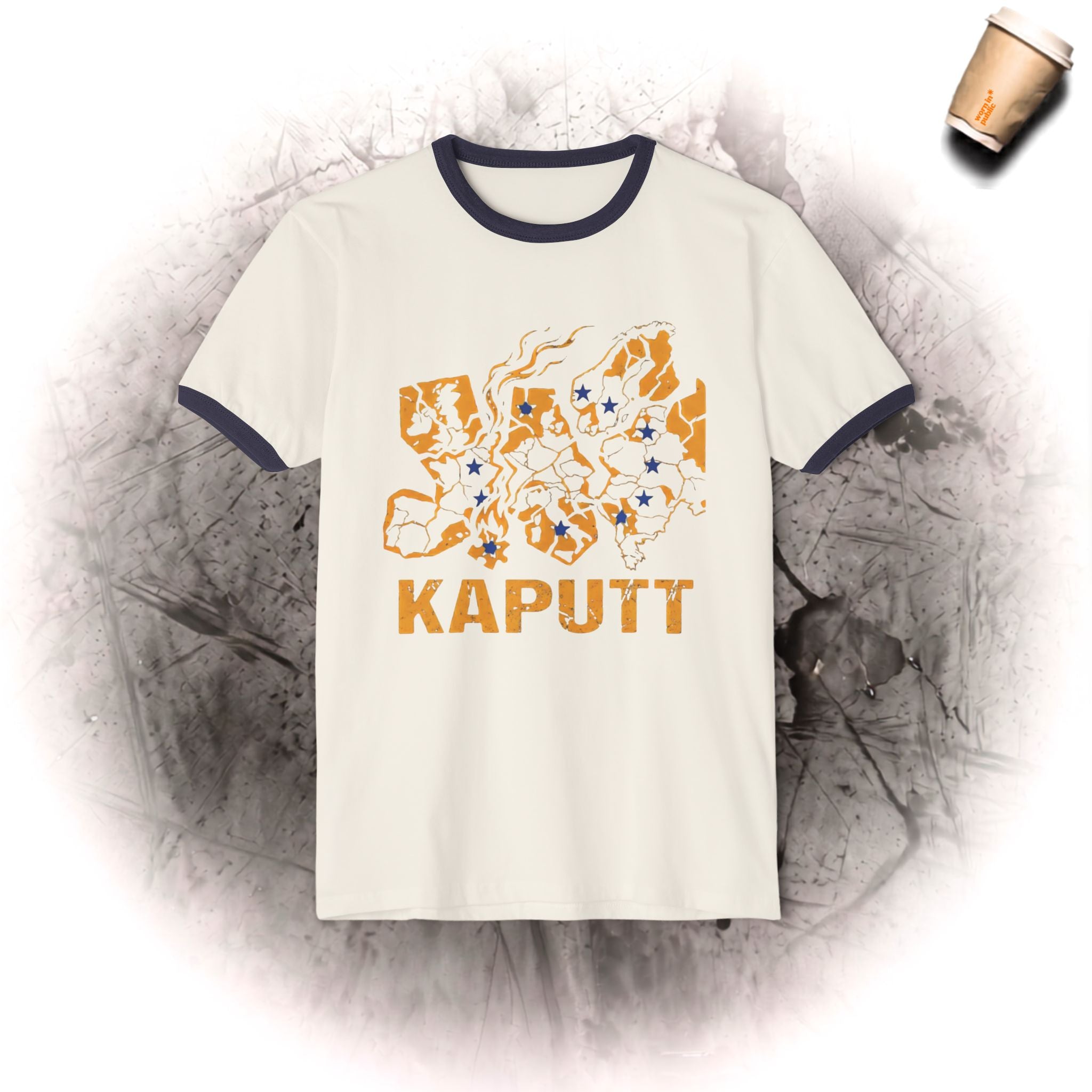 Kaputt Graphic Ringer T-Shirt — Vintage Unisex Distressed Map Design