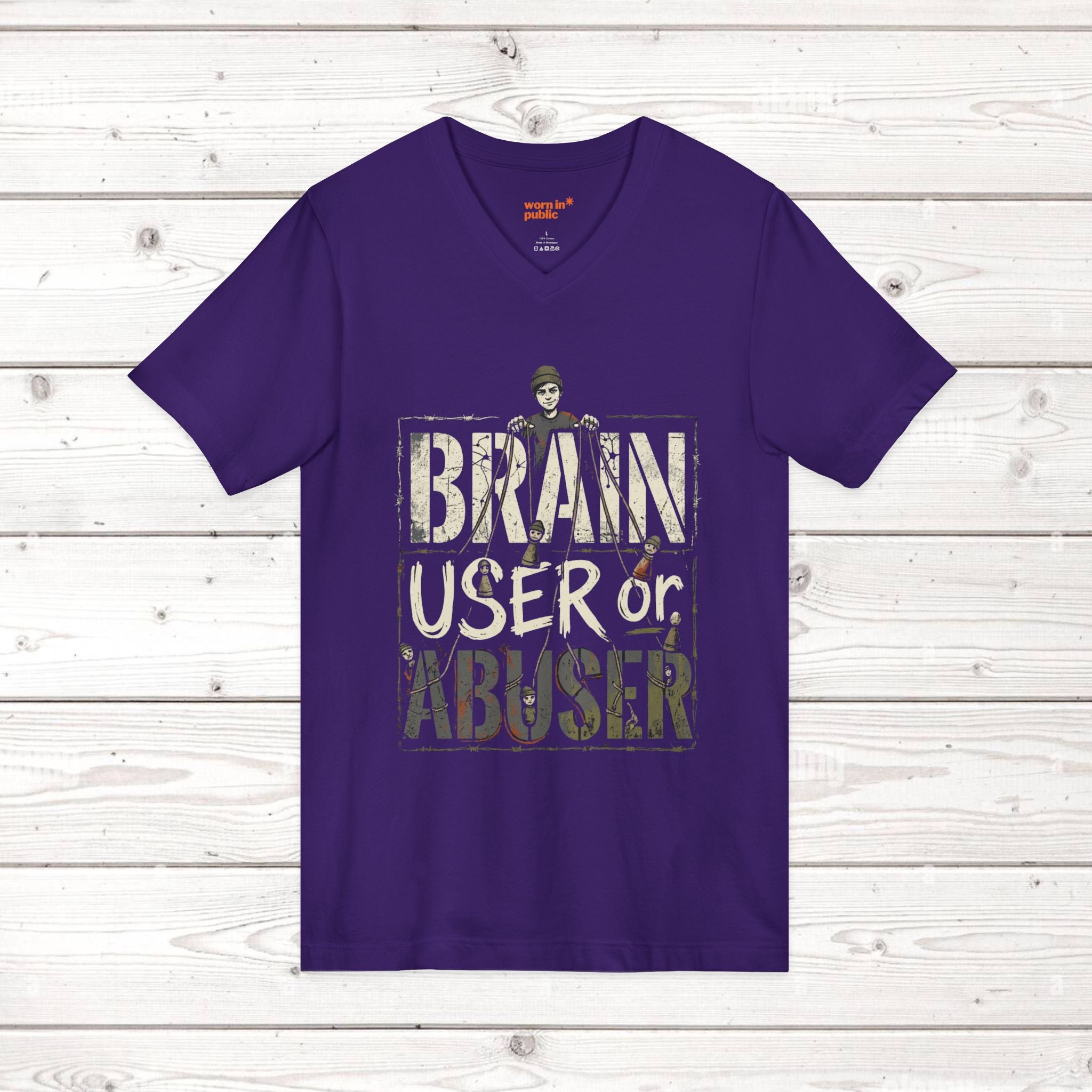 Brain User or Abuser Mens V-Neck Tee — Choose to See Graphic Awareness Shirt