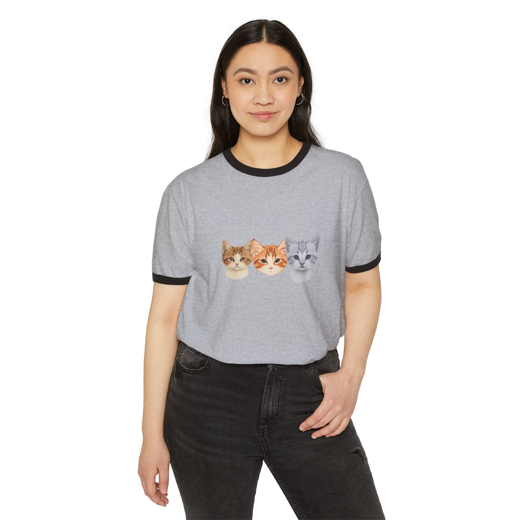 3 Kittens Full of Kuteness Unisex Ringer T-Shirt | Cute Cat Graphic Tee