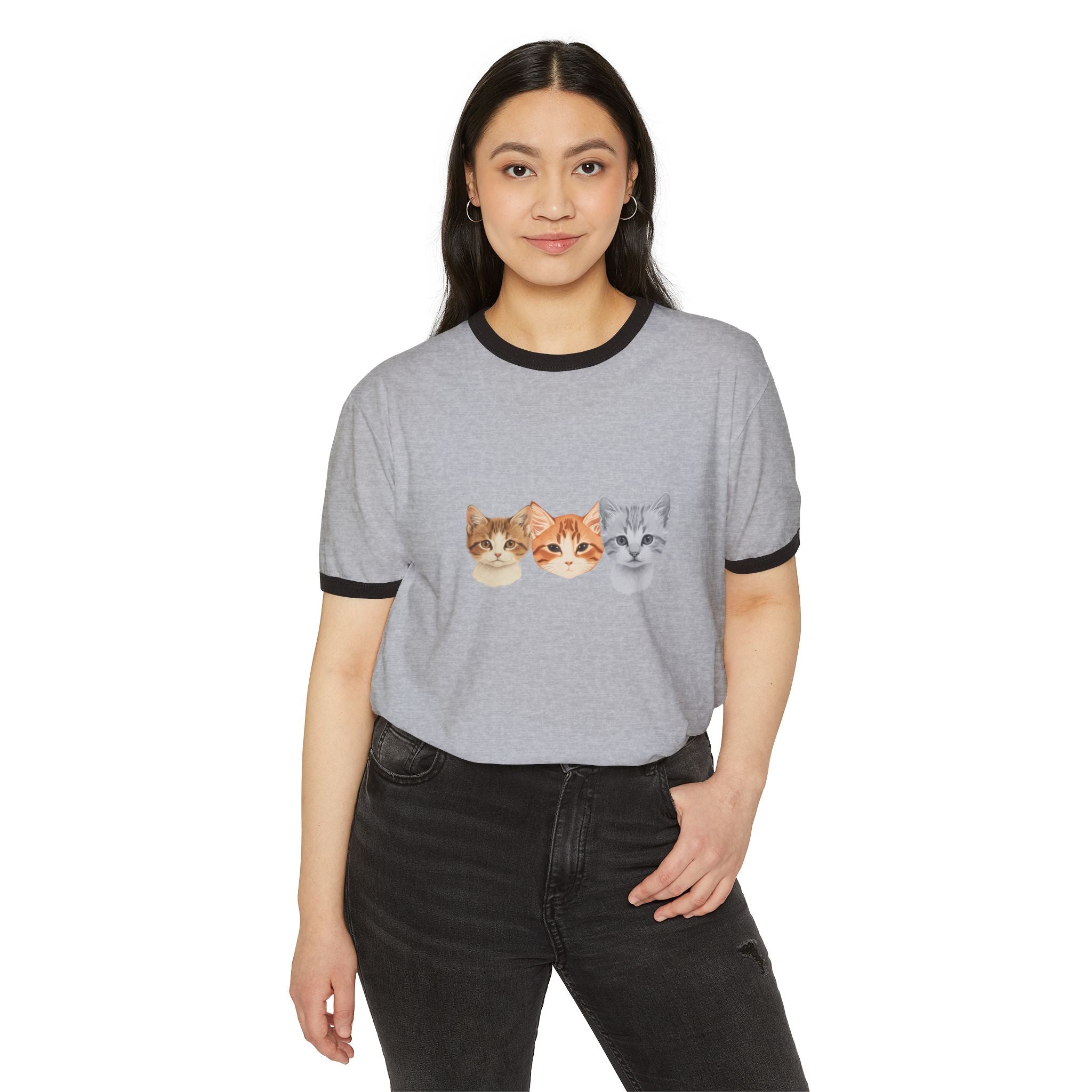 3 Kittens Full of Kuteness Unisex Ringer T-Shirt | Cute Cat Graphic Tee