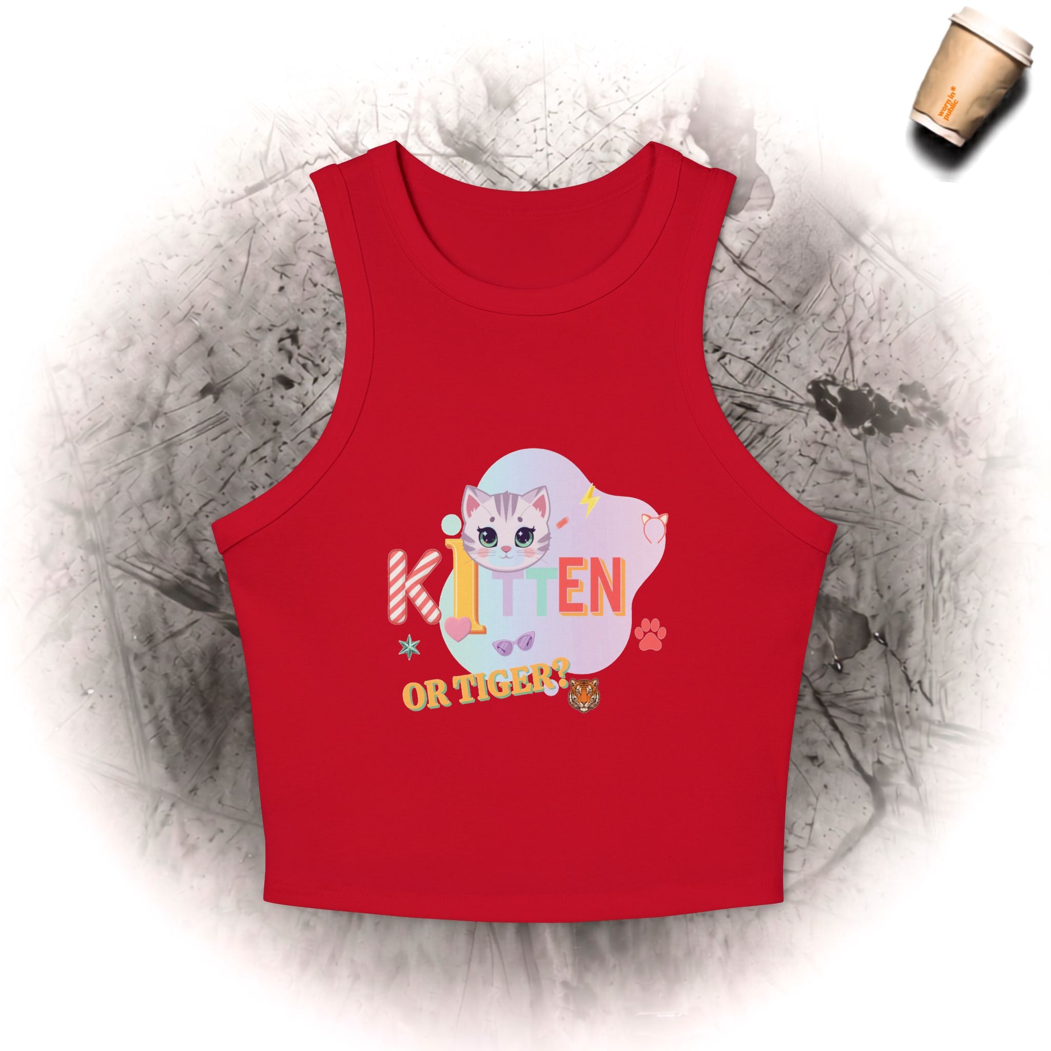 Kätzchen oder Tiger Tanktop | Süße Pastellkatze Grafik mit Retro-Schriftzug