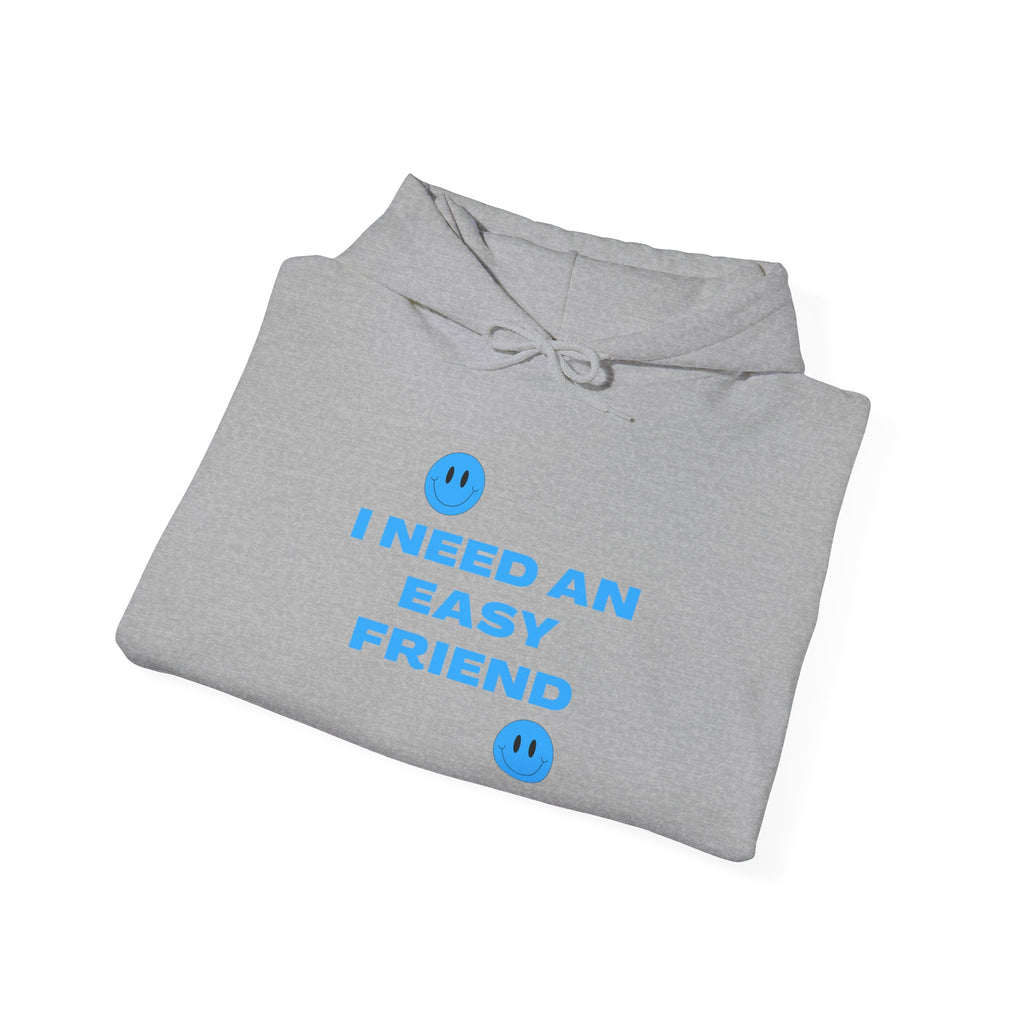 I Need an Easy Friend Ladies Hoodie | Minimalist Cute Blue Button Graphic Sweatshirt