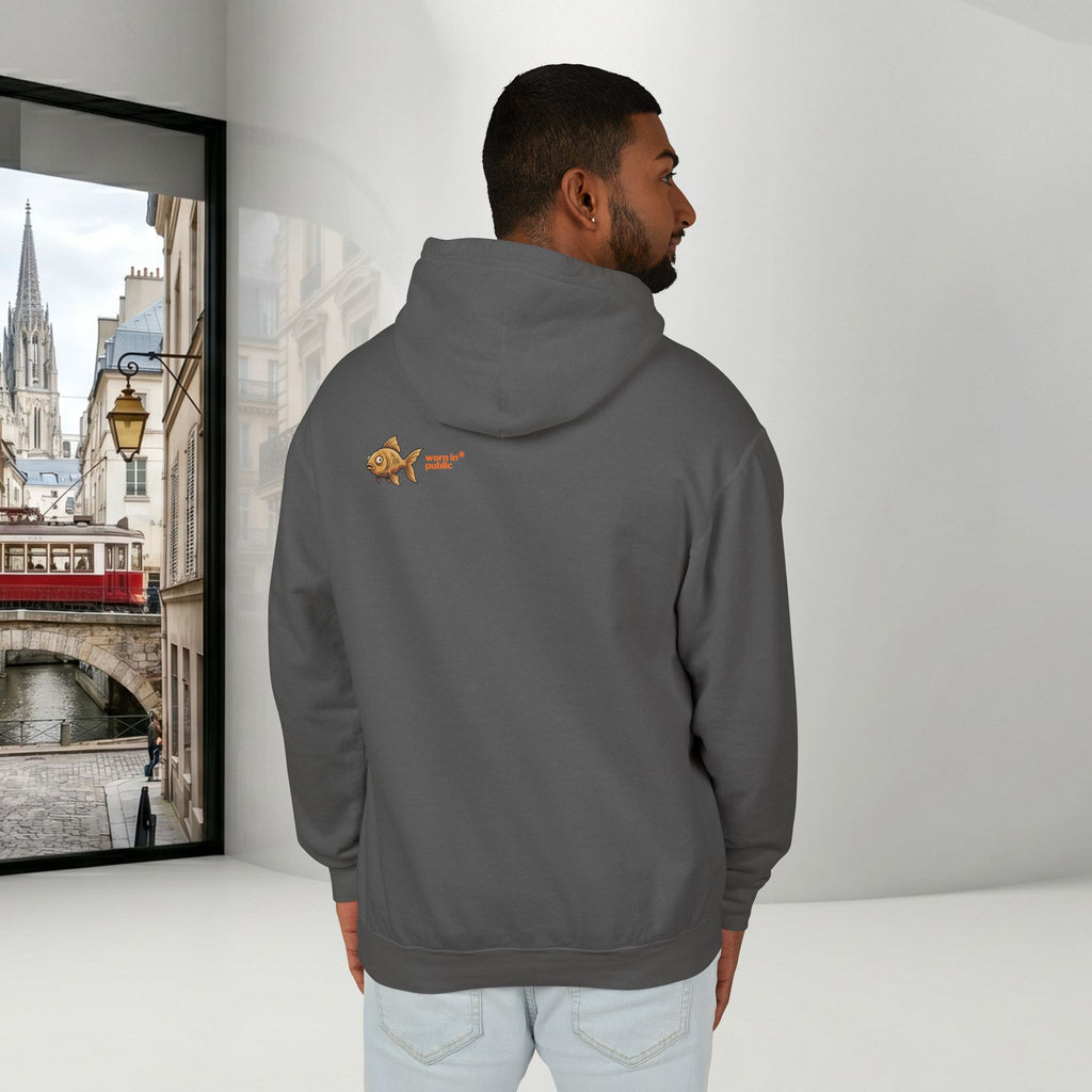 Fish Brain Substitution Plan Hoodie — Vintage Unisex Surreal Graphic Pullover