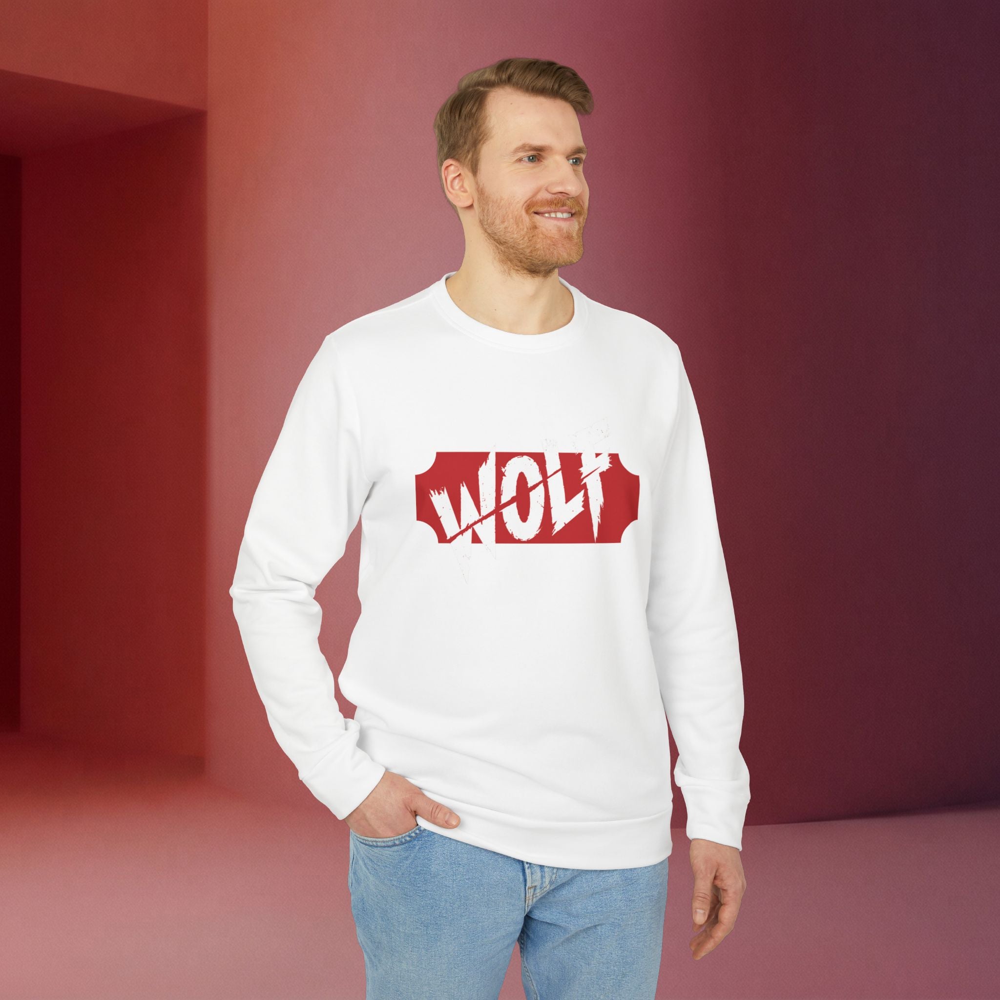 For a Wolf Crewneck Sweatshirt | Red Graphic Fleece Pullover