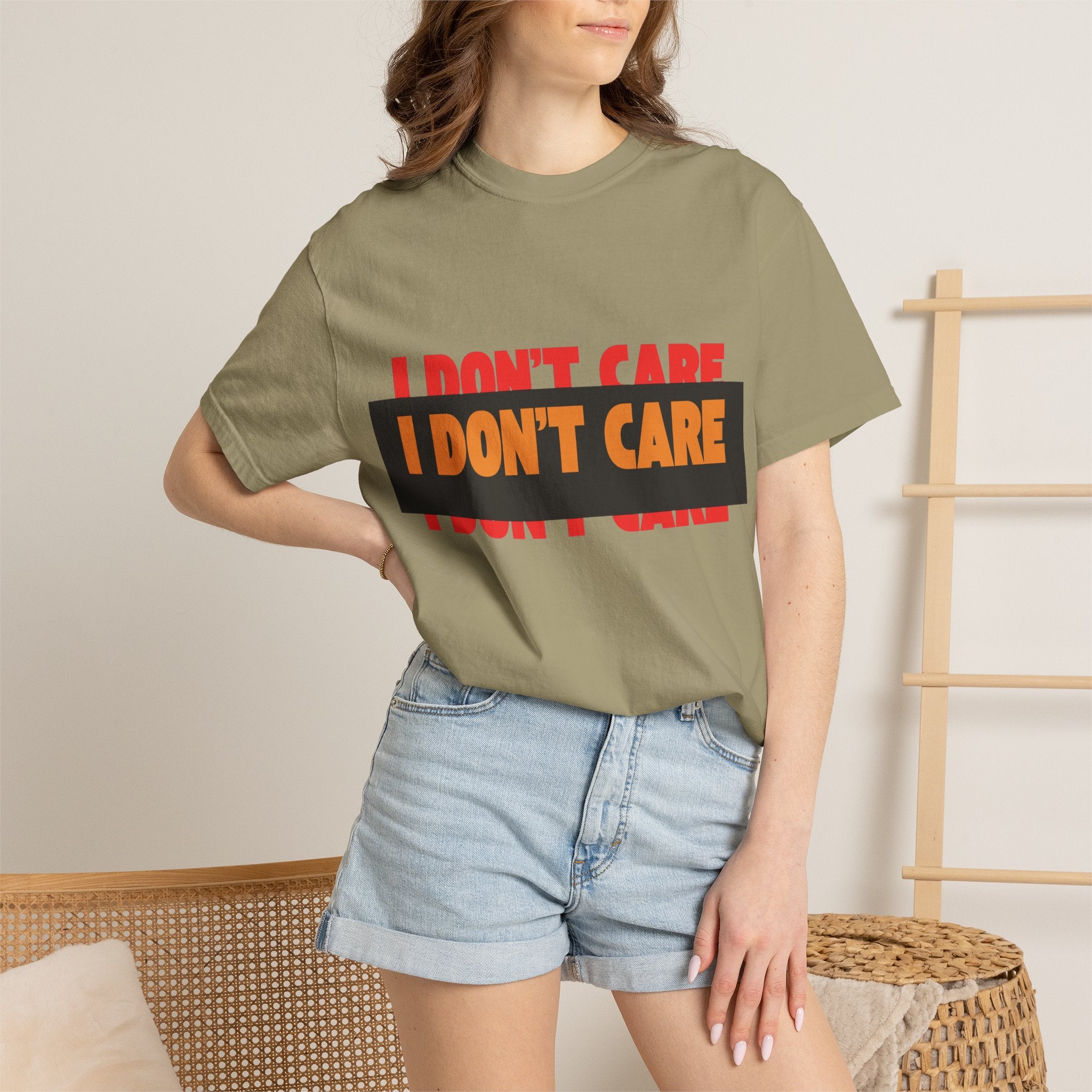 I Don't Care Graphic T-Shirt | Bold Statement Tee with 'I DON'T CARE' Print