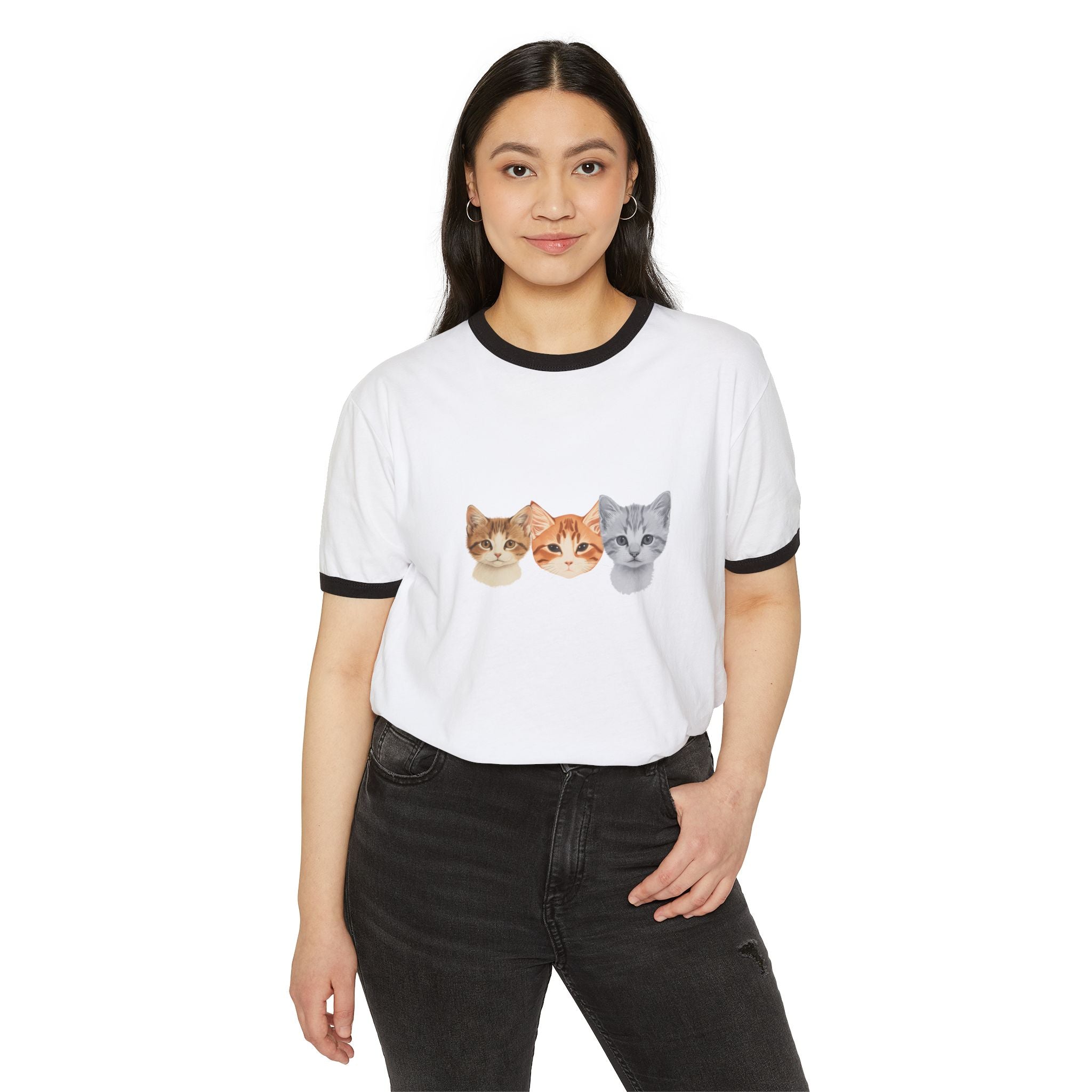 3 Kittens Full of Kuteness Unisex Ringer T-Shirt | Cute Cat Graphic Tee