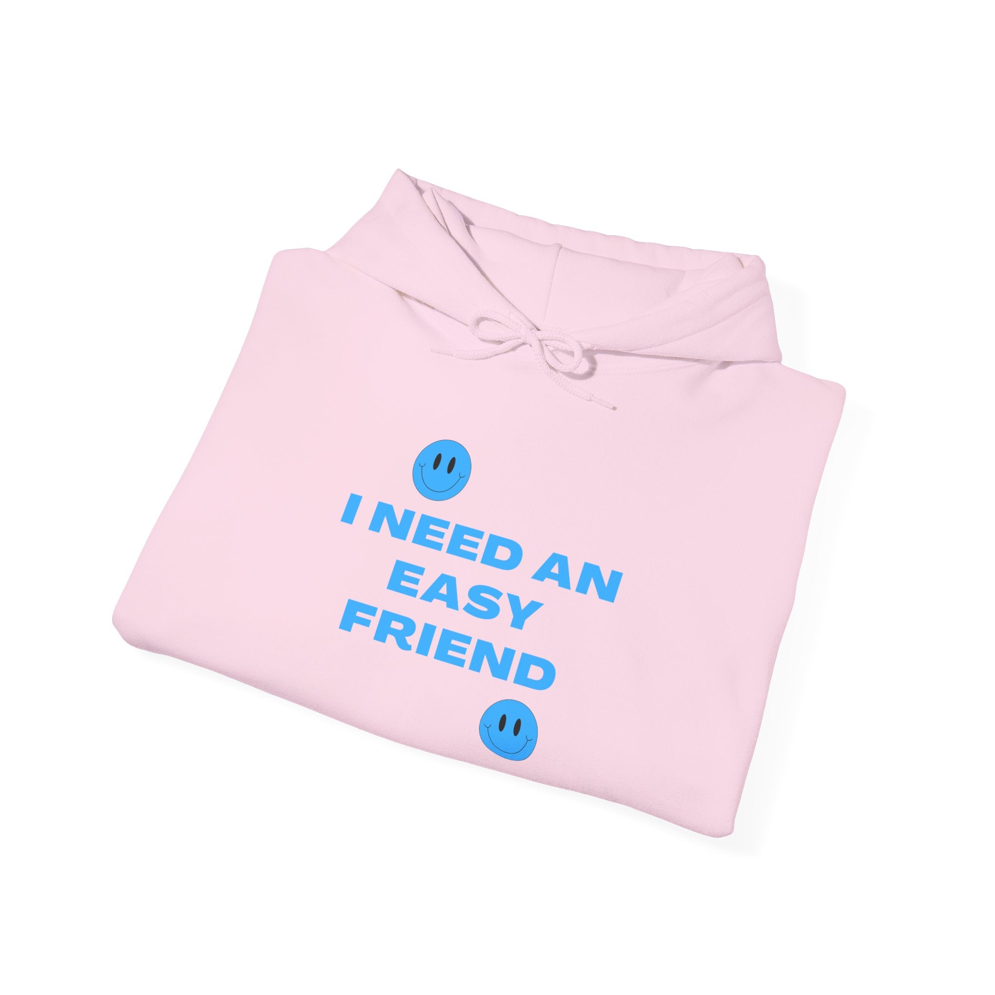 I Need an Easy Friend Ladies Hoodie | Minimalist Cute Blue Button Graphic Sweatshirt