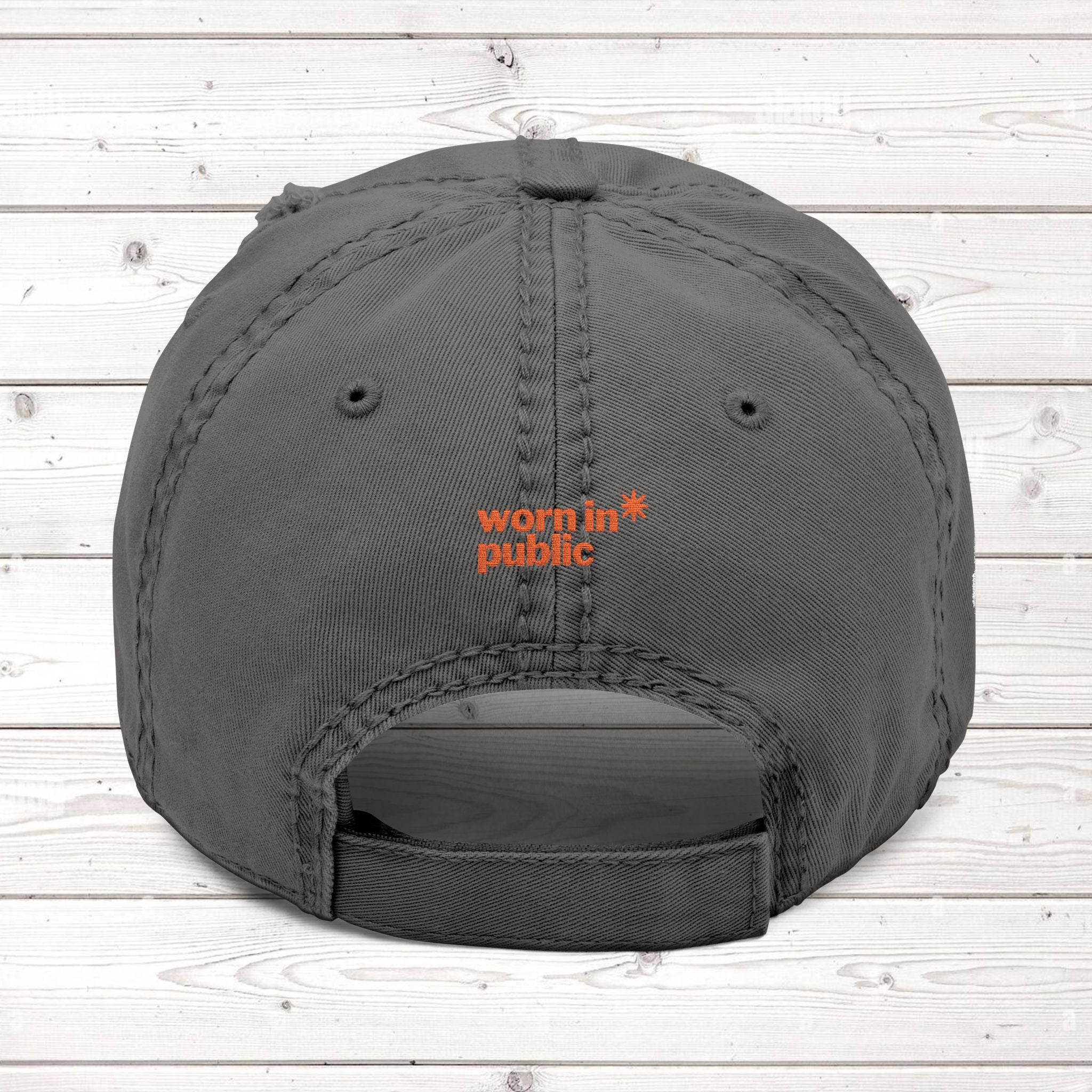Distressed Embroidered Hat CART returner — Orange Pin & “Worn in Public”