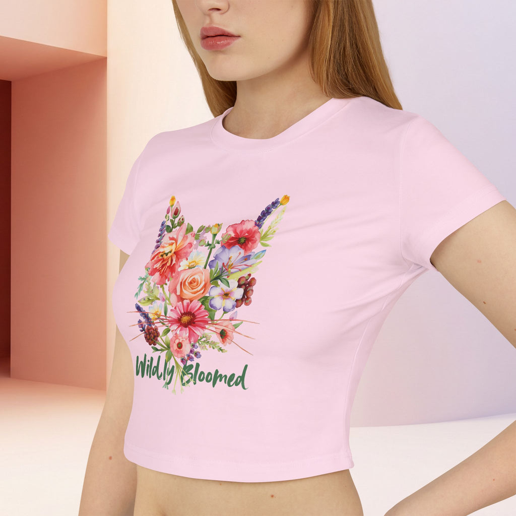 Wildly Bloomed Floral Cat Women's Baby Tee | Cute Botanical Graphic Top