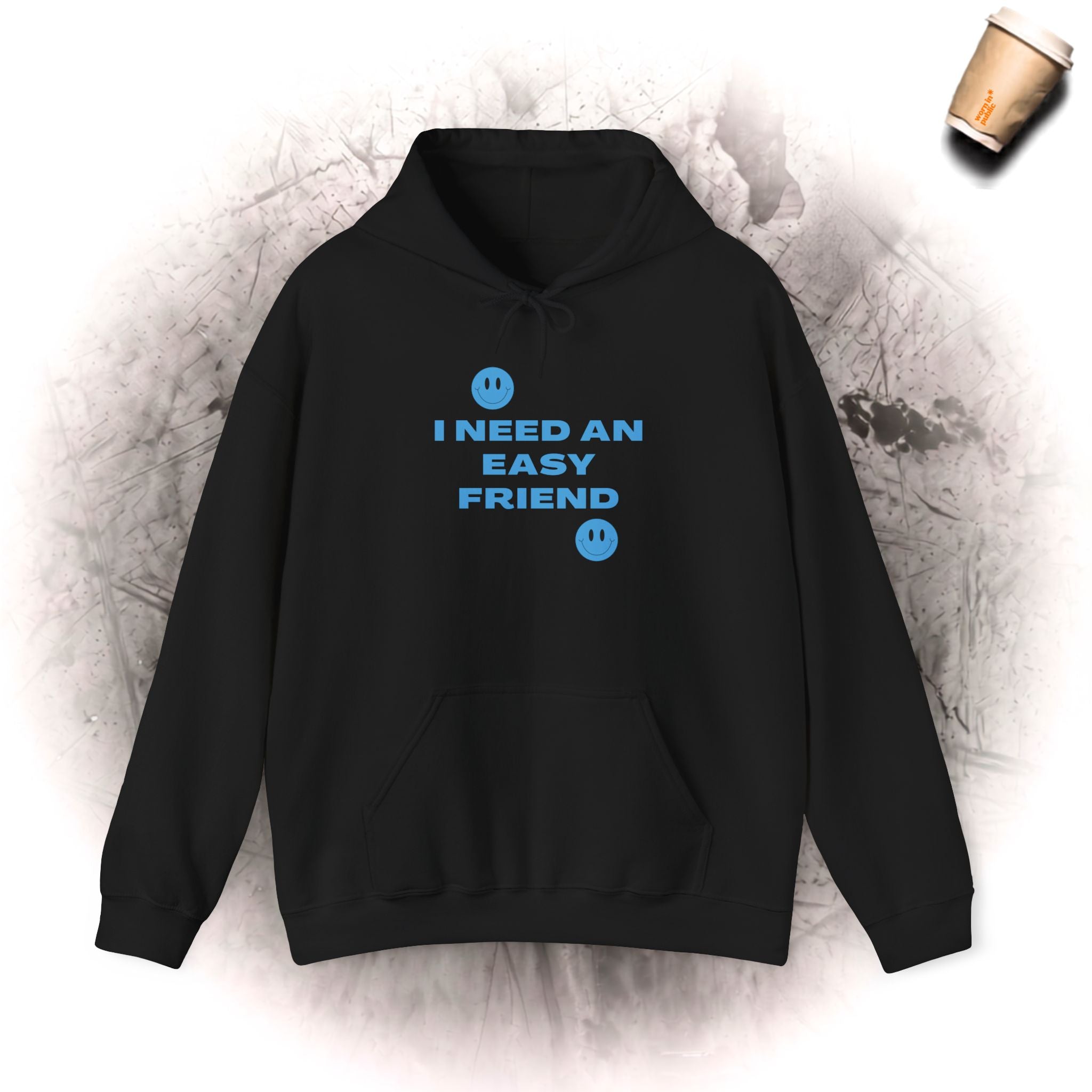 Ich brauche einen Easy Friend Damen-Kapuzenpullover | Minimalistisches süßes blaues Sweatshirt mit Knopf-Grafik