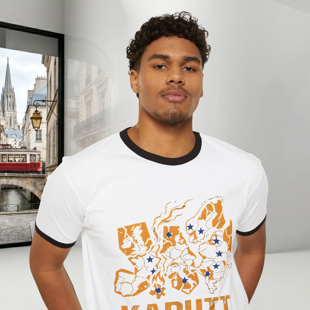 Kaputt Graphic Ringer T-Shirt — Vintage Unisex Distressed Map Design
