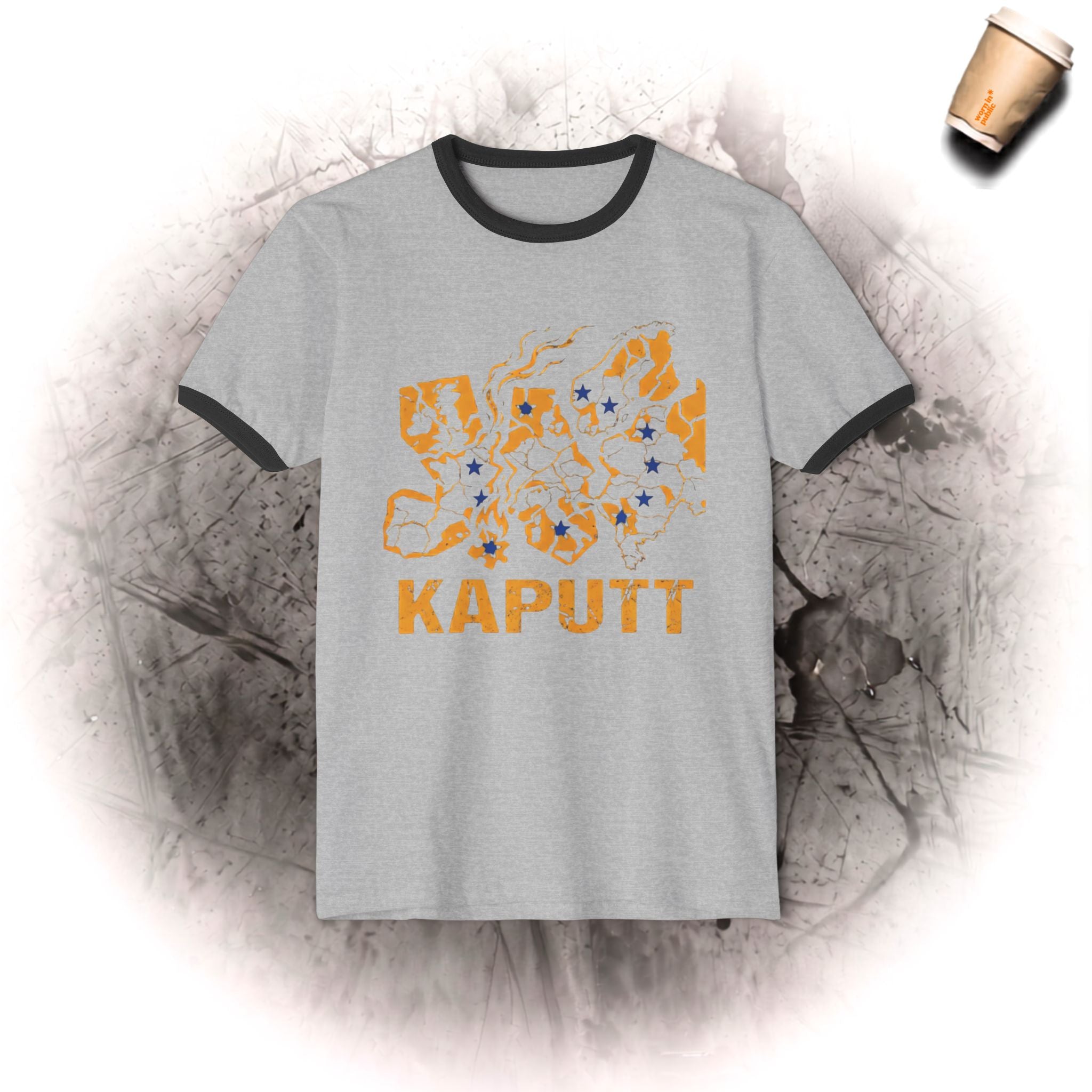 Kaputt Graphic Ringer T-Shirt — Vintage Unisex Distressed Map Design