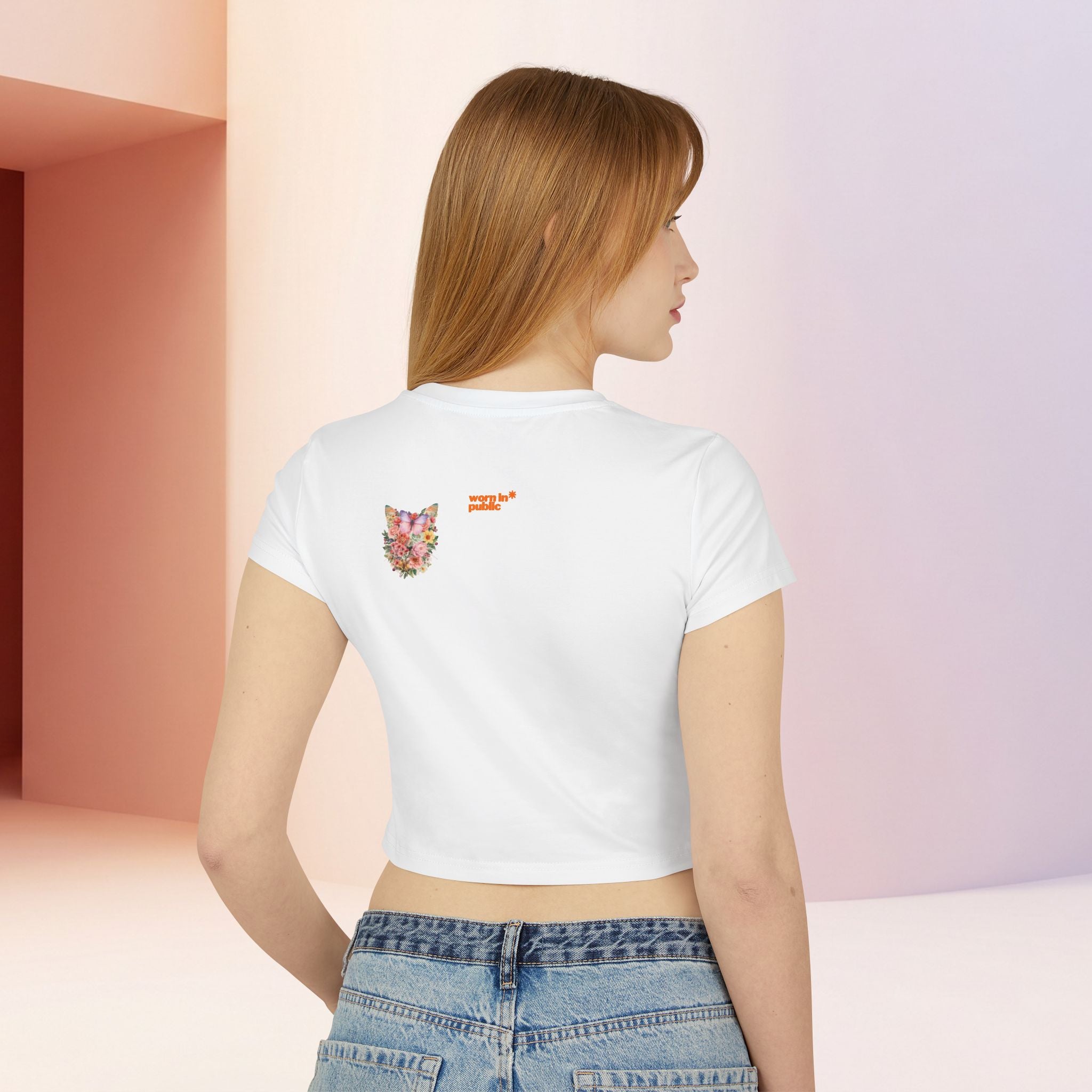 Wildly Bloomed Floral Cat Women's Baby Tee | Cute Botanical Graphic Top