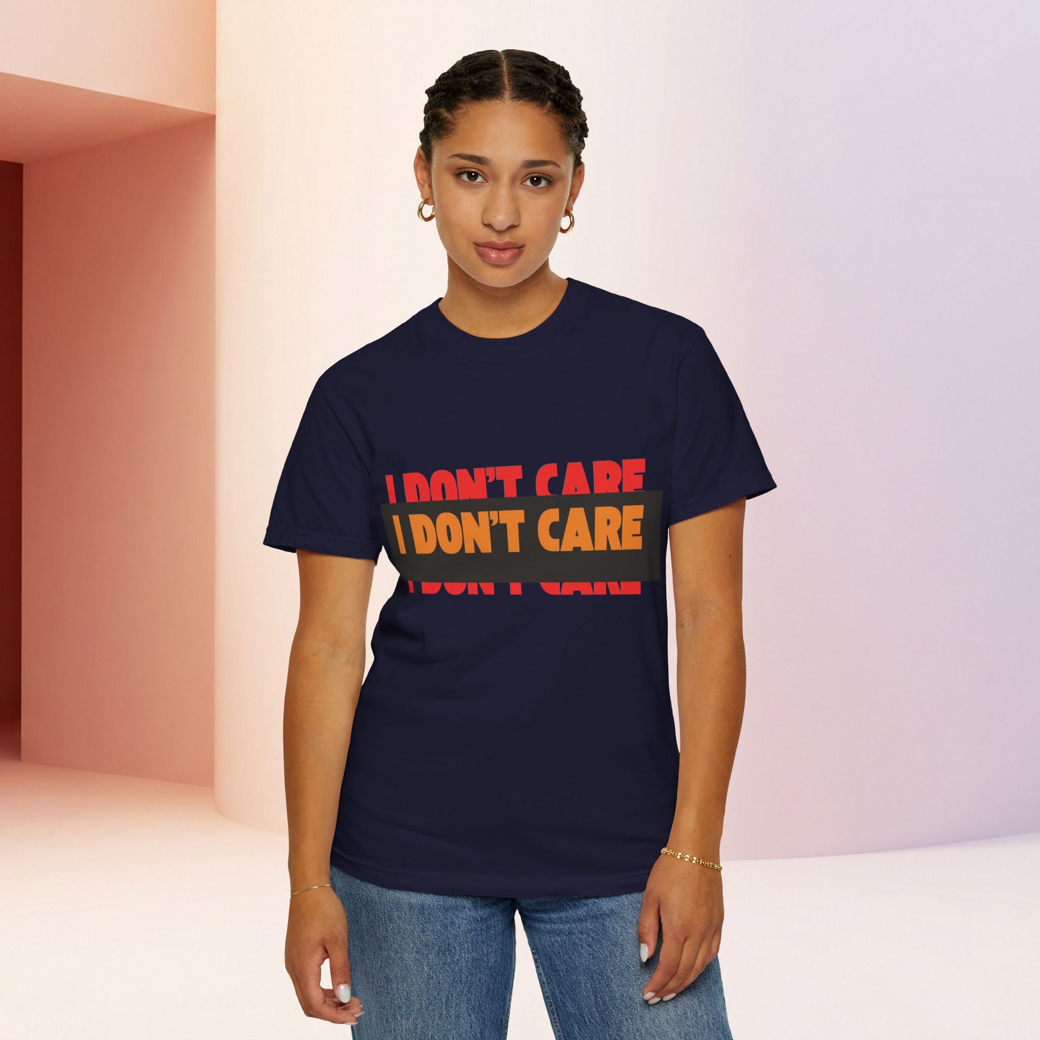 I Don't Care Graphic T-Shirt | Bold Statement Tee with 'I DON'T CARE' Print