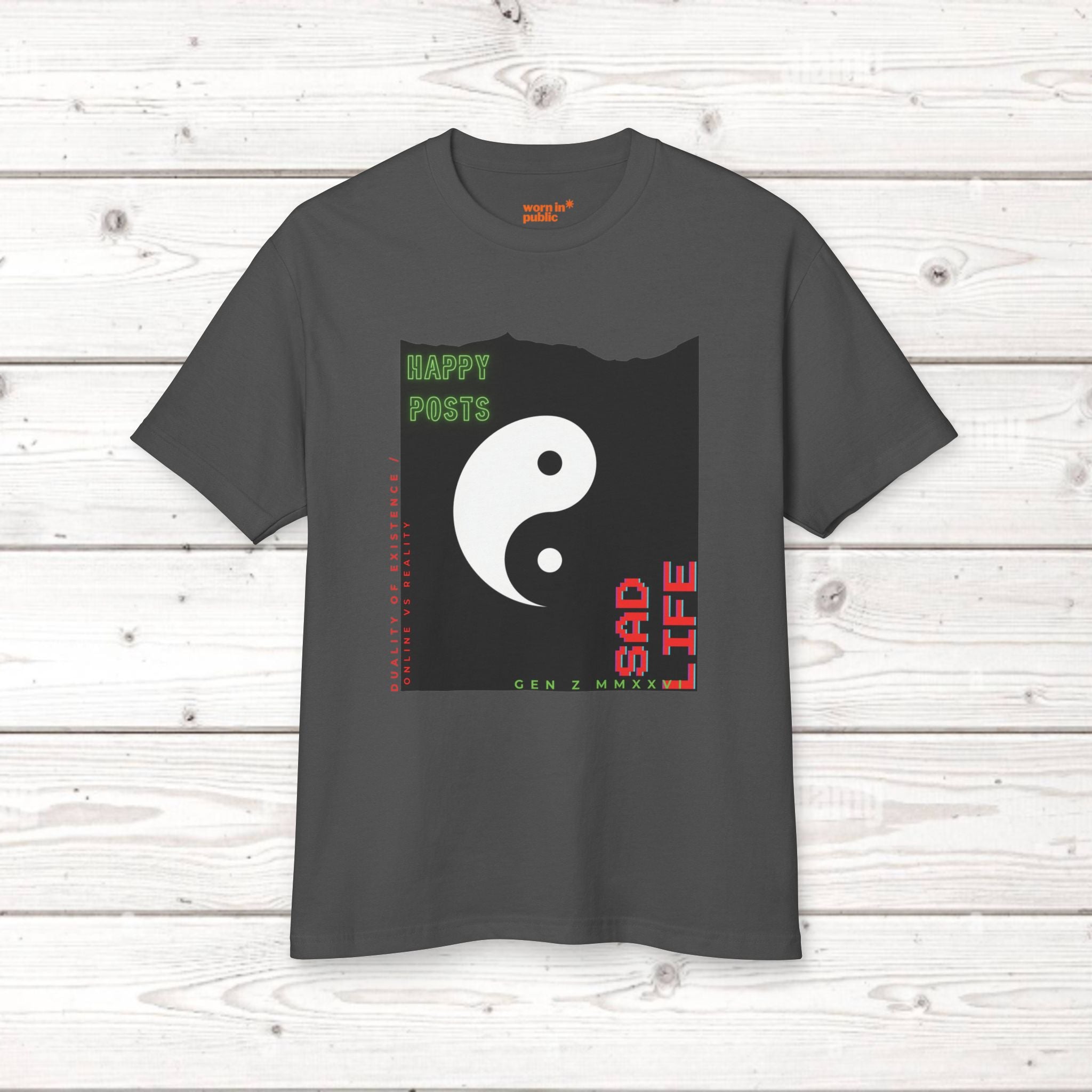 Yin Yang 'Happy Posts / Sad Life' | Vintage Garment-Dyed Unisex Graphic Tee
