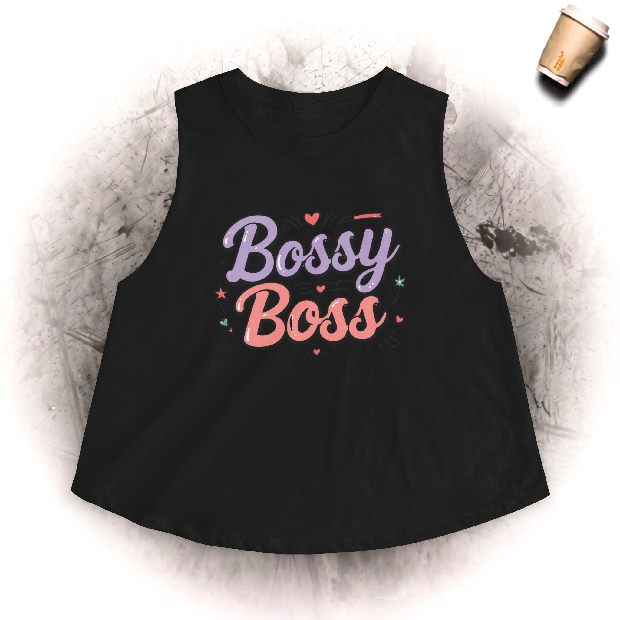 Bossy Boss Crop Top | Retro-Schriftzug-Top mit Pastell-Herzen & Sternen