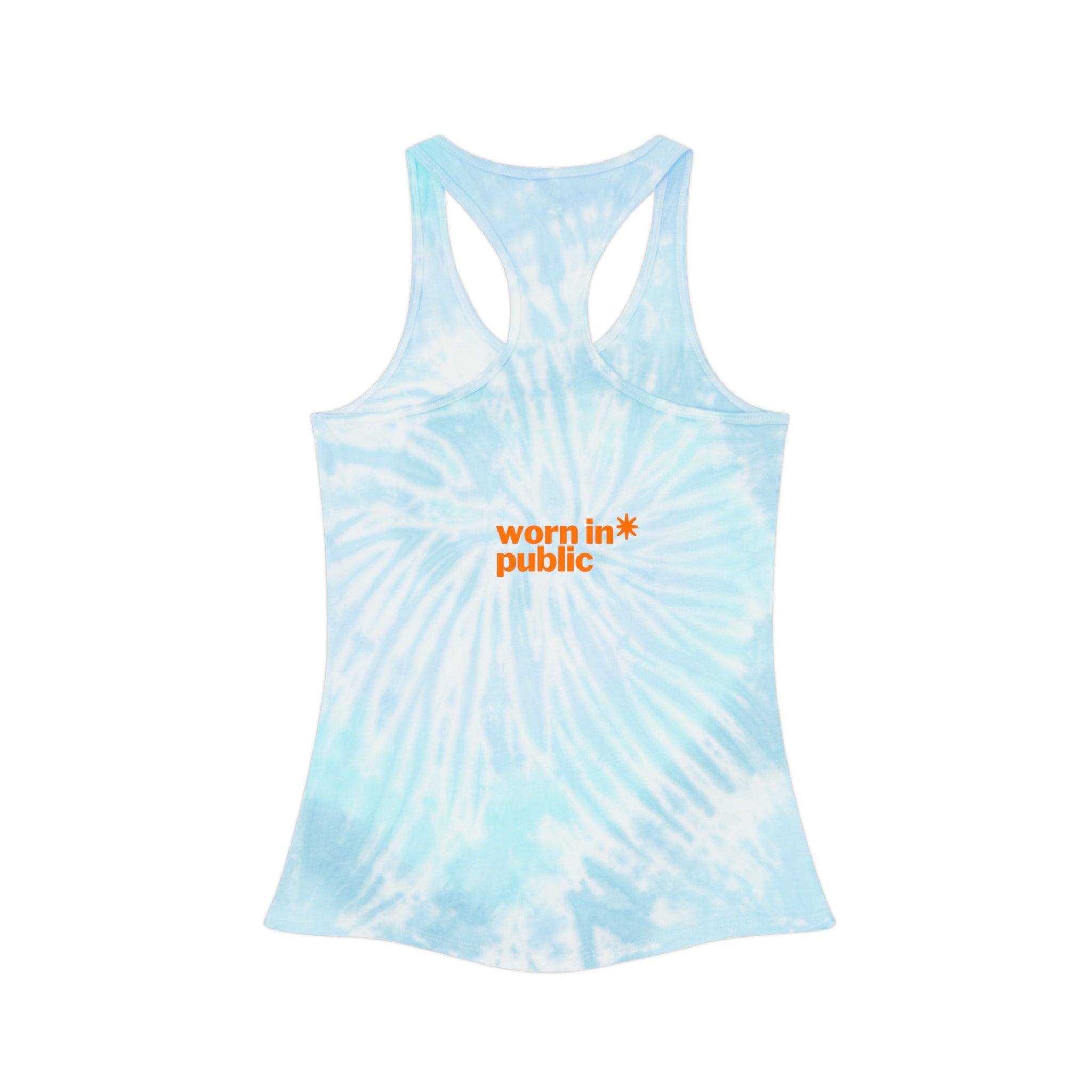 No Filter Here Tie-Dye Racerback Tank Top | Blue Spiral Playful Slogan