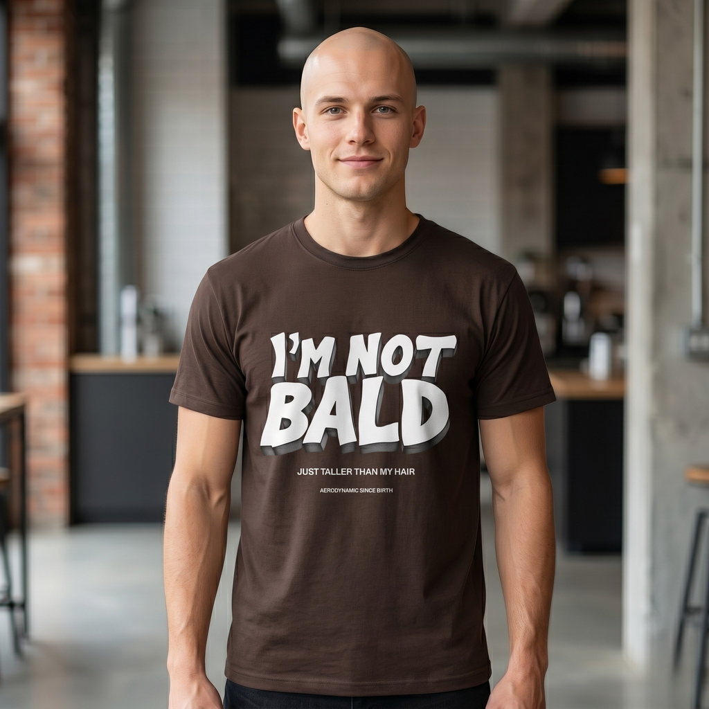 I'm Not Bald, I'm Aerodynamic T-Shirt | Funny Bald Guy Humor Tee for Men