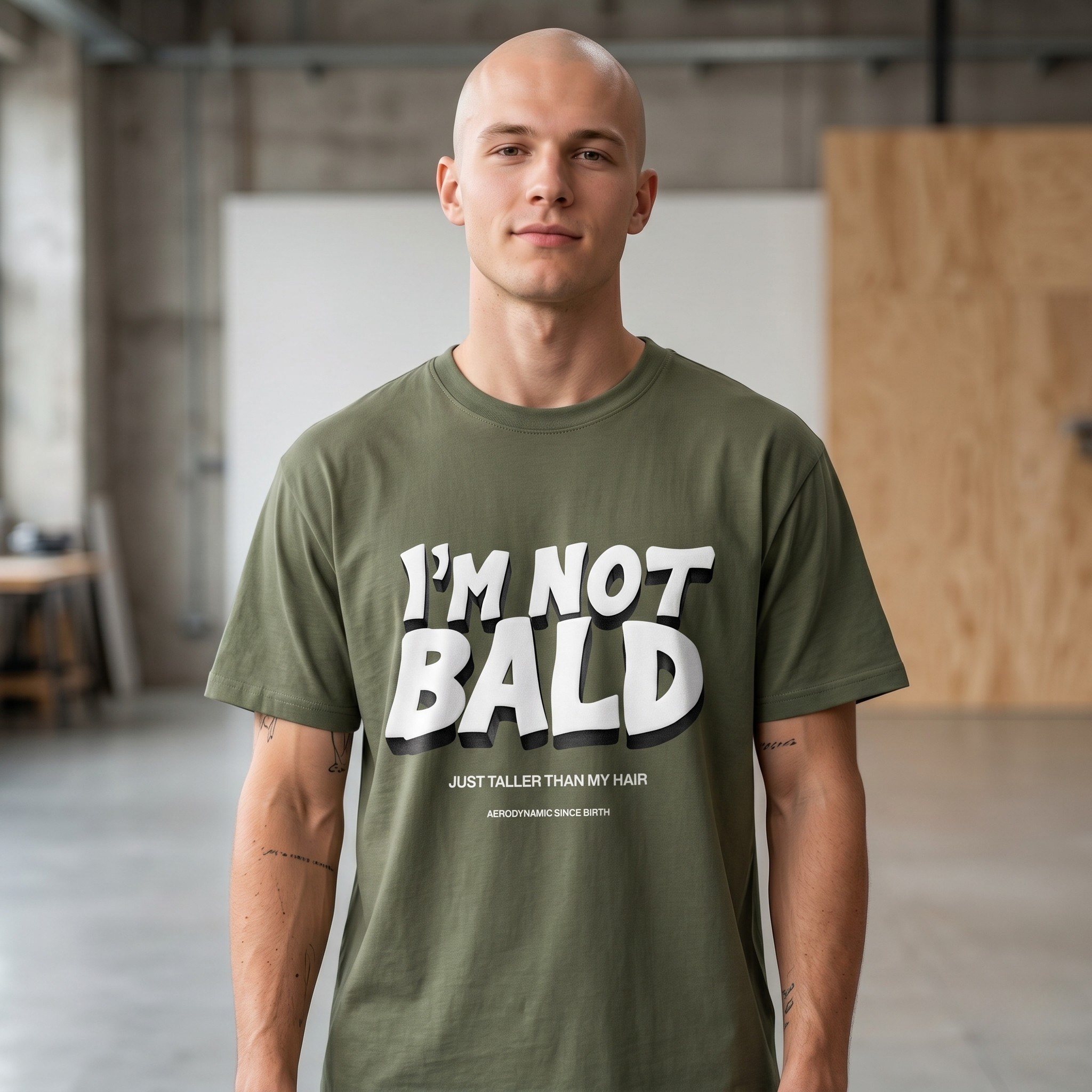 I'm Not Bald, I'm Aerodynamic T-Shirt | Funny Bald Guy Humor Tee for Men