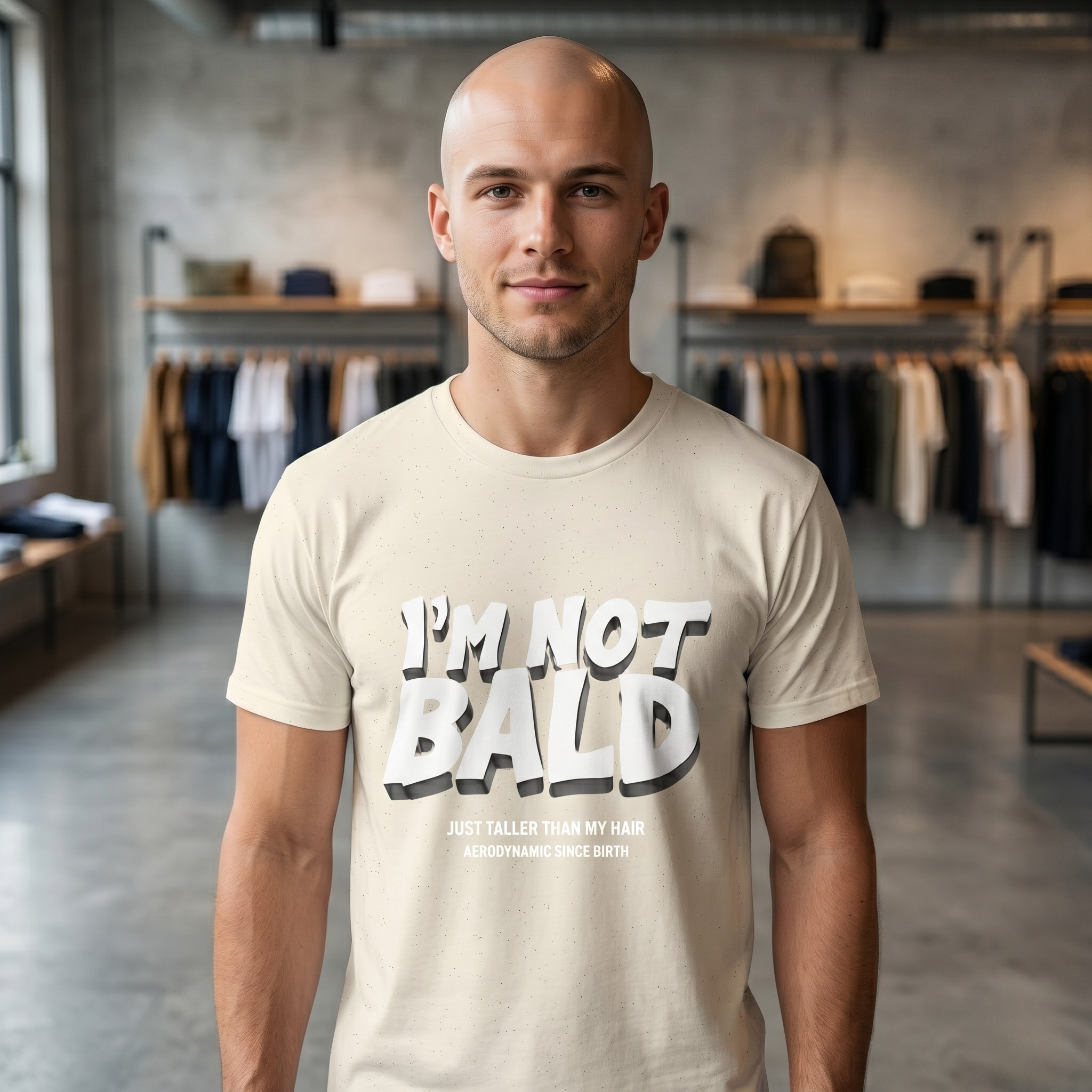 I'm Not Bald, I'm Aerodynamic T-Shirt | Funny Bald Guy Humor Tee for Men