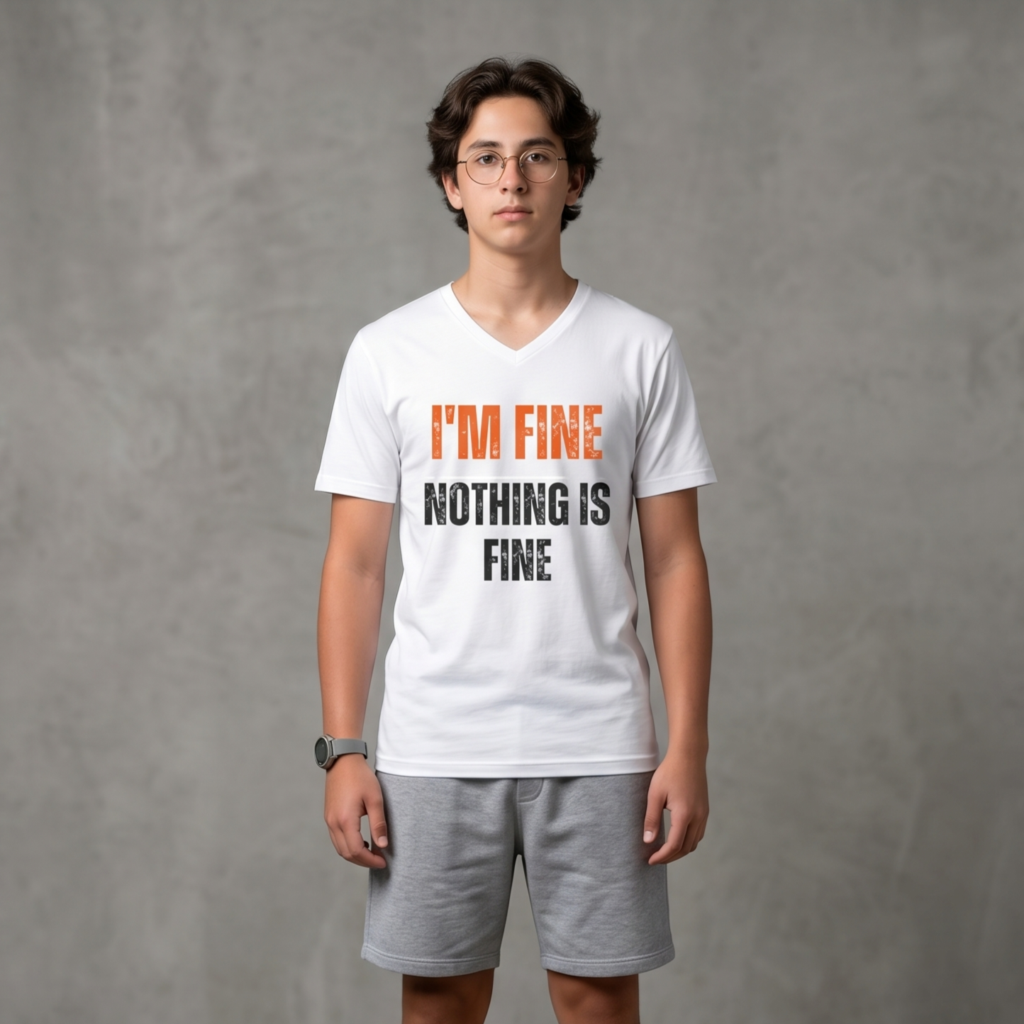 I'm Fine Nothing Is Fine V-Neck Tee | Sarcastic Mental Health Humor Shirt