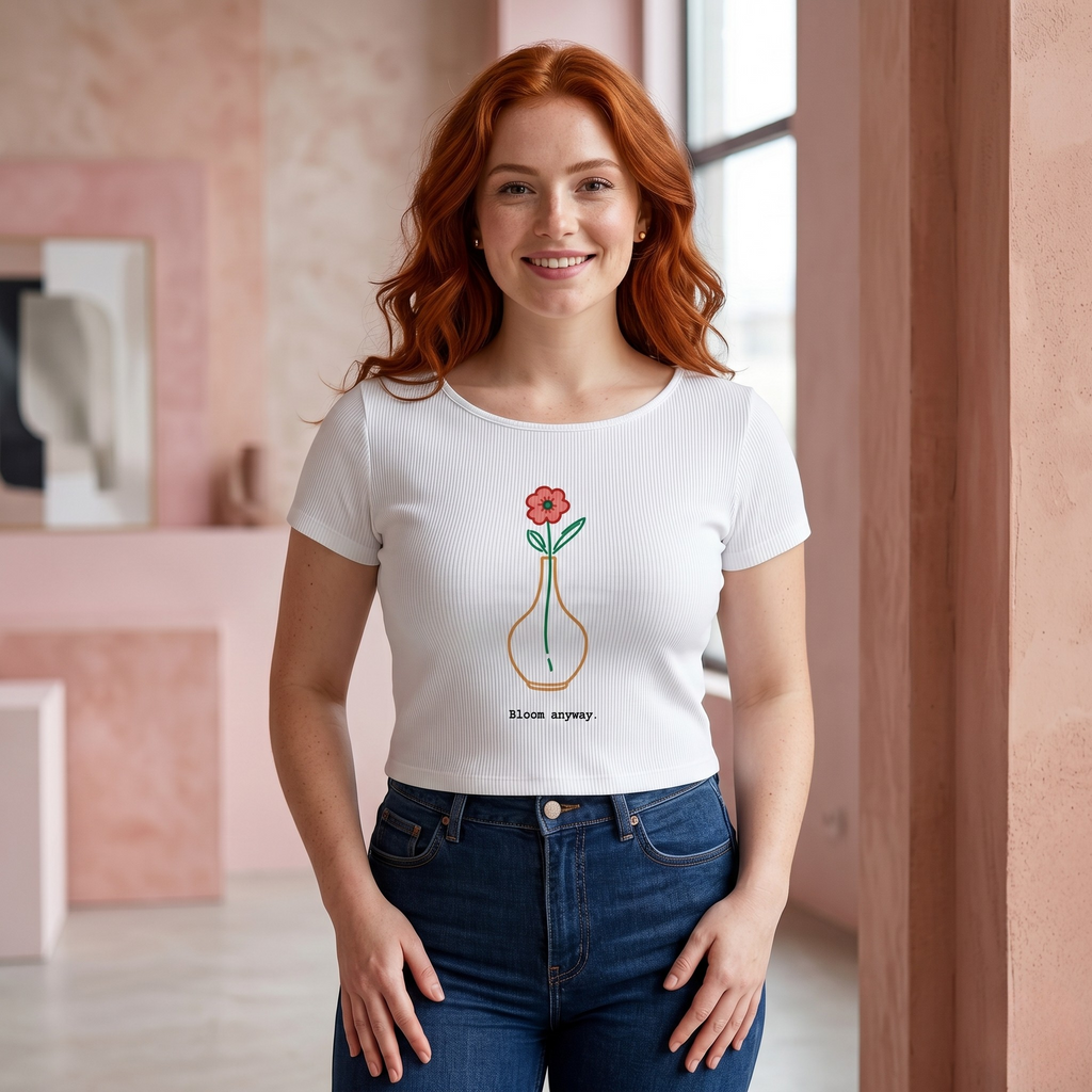 Bloom Anyway ORGANIC Women's Rib Baby Tee | Floral Botanical Graphic Top