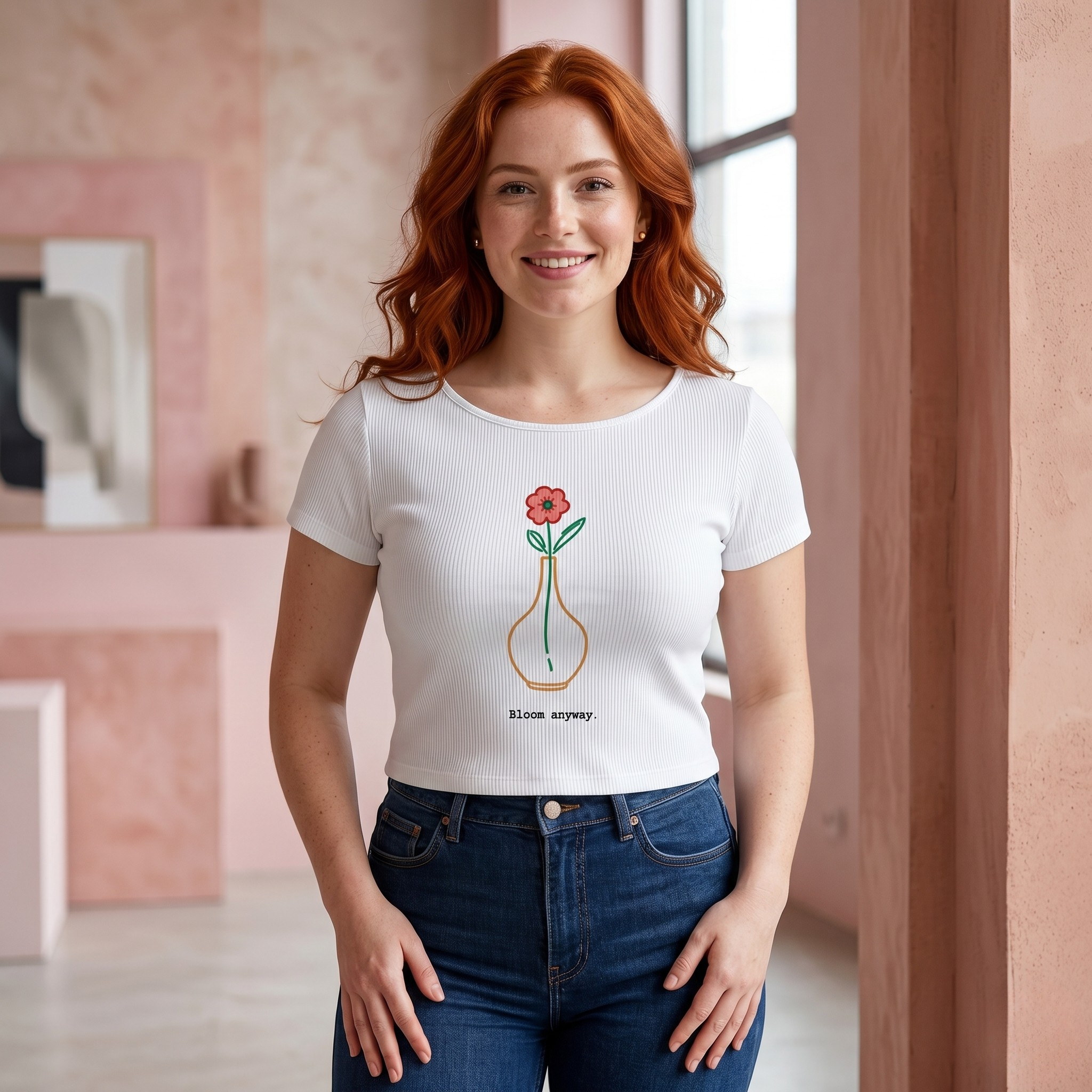 Bloom Anyway ORGANIC Women's Rib Baby Tee | Floral Botanical Graphic Top