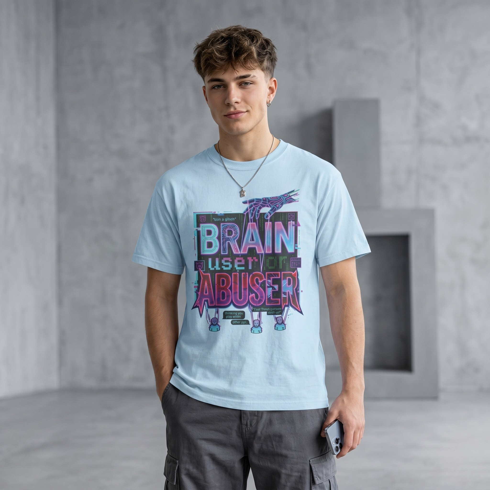 Brain User or Abuser GEN Z Unisex Tee — Retro Cyberpunk "Use Your Brain" Graphic T-Shirt