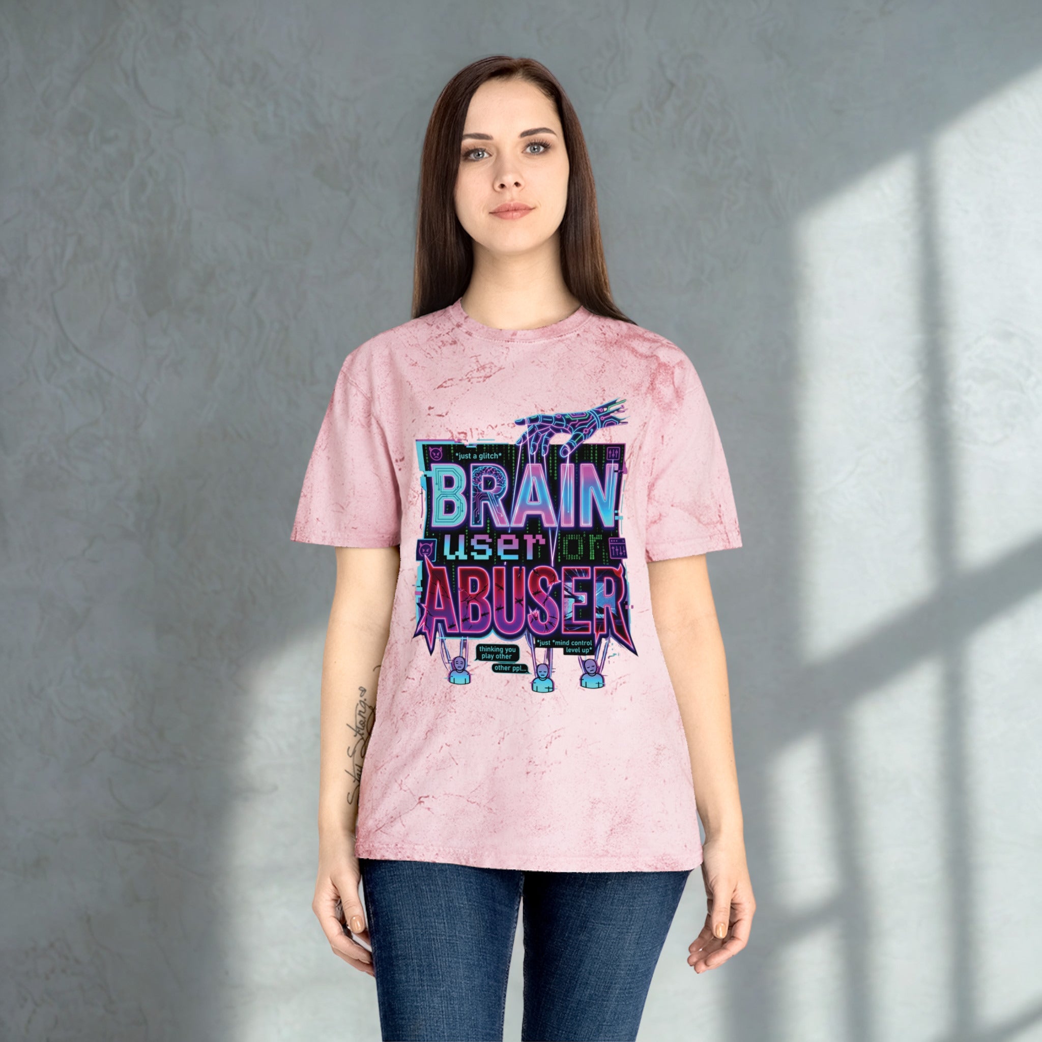 Brain User or Abuser GEN Z Premium Washed Graphic Tee — Retro Vaporwave 'Use Your Brain' Tie-Dye Shirt
