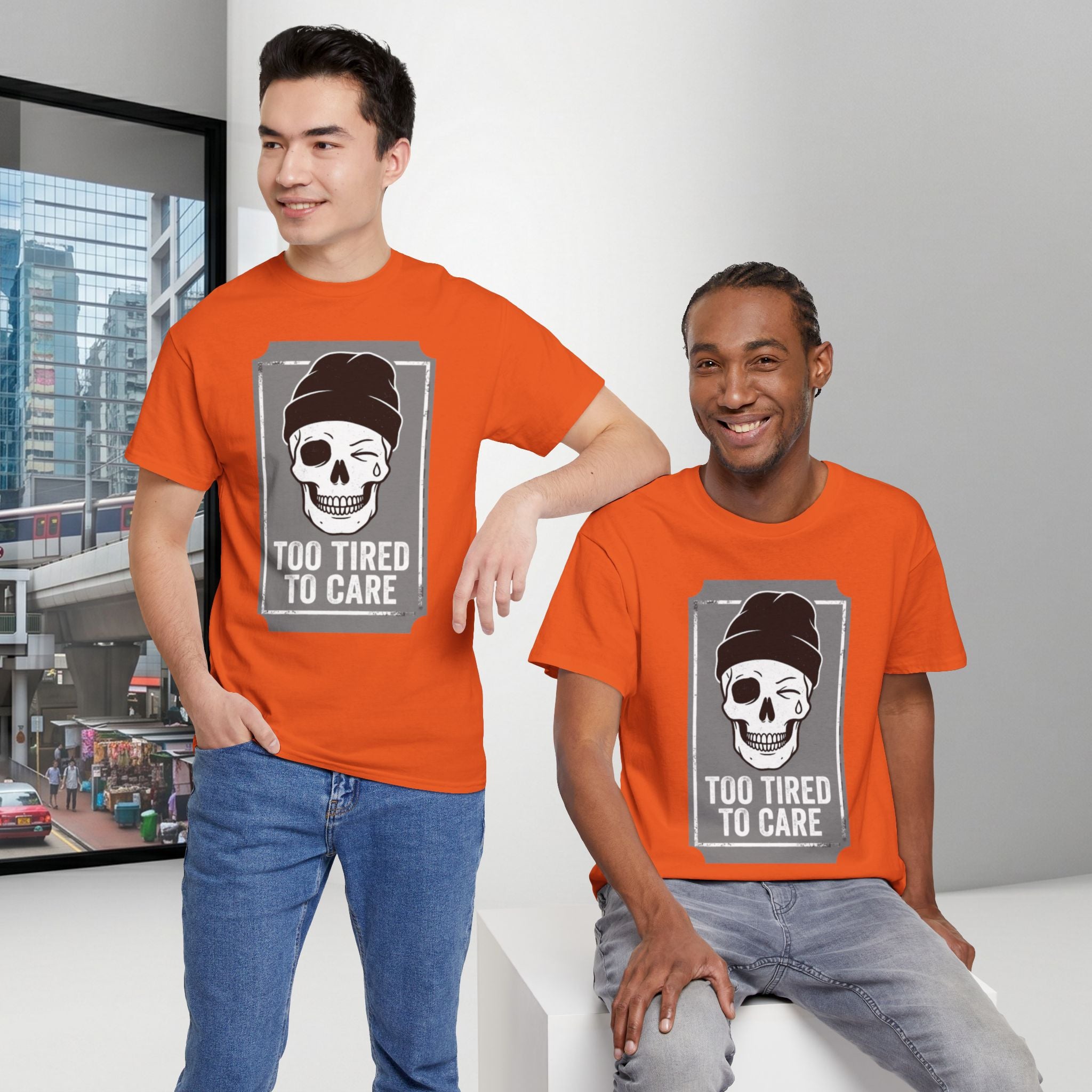 Too Tired To Care Skull T-Shirt | Funny Sarcastic Graphic Tee for the Exhausted