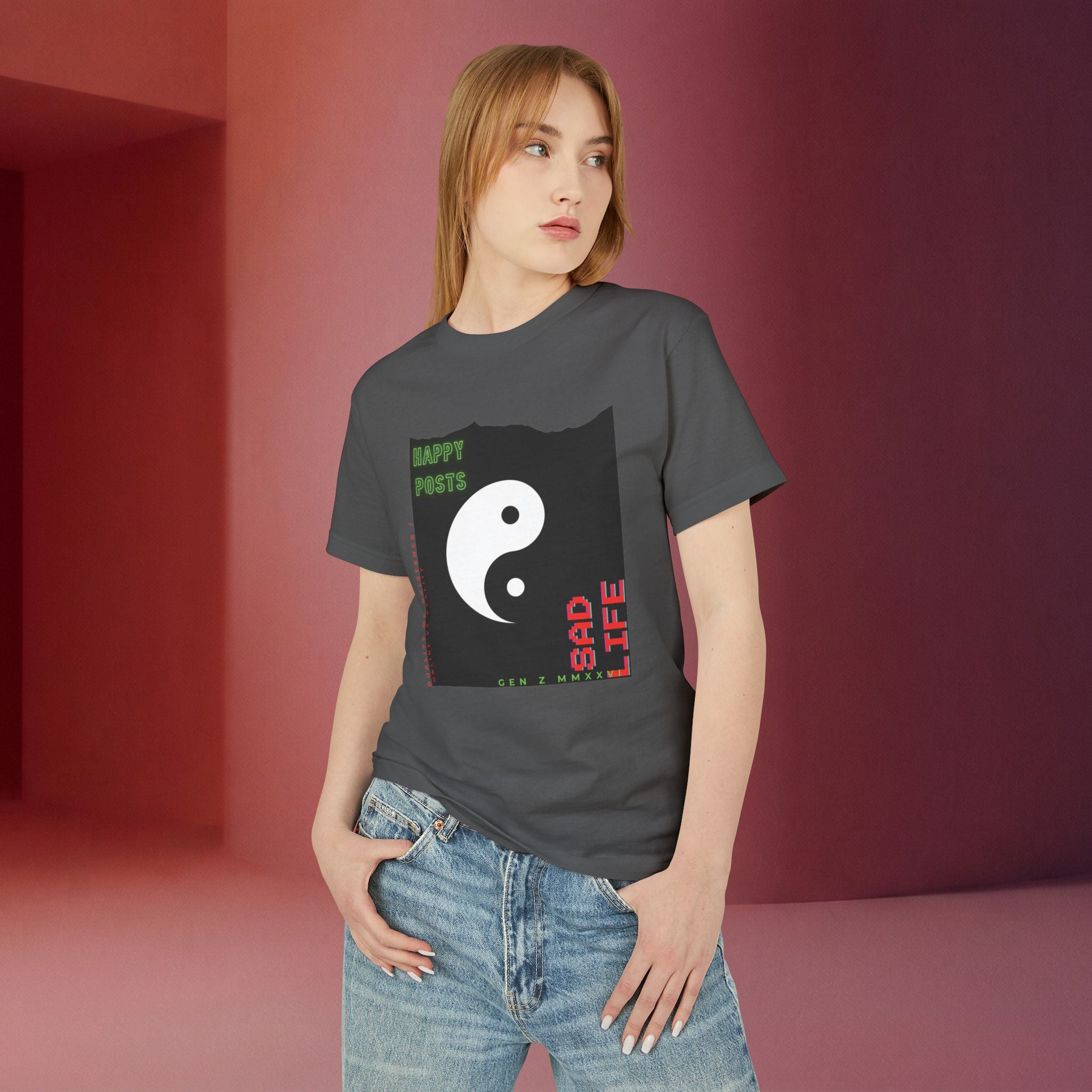 Yin Yang 'Happy Posts / Sad Life' | Vintage Garment-Dyed Unisex Graphic Tee