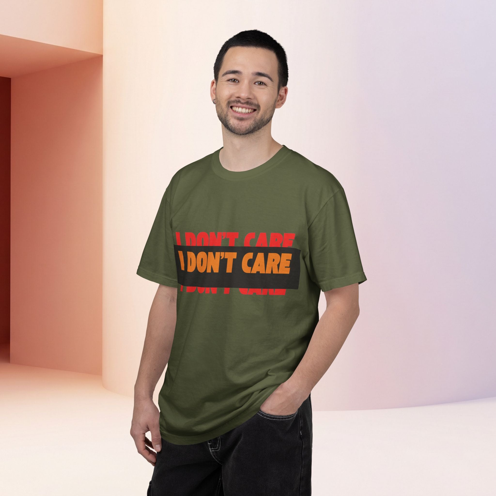 I Don't Care Graphic T-Shirt | Bold Statement Tee with 'I DON'T CARE' Print