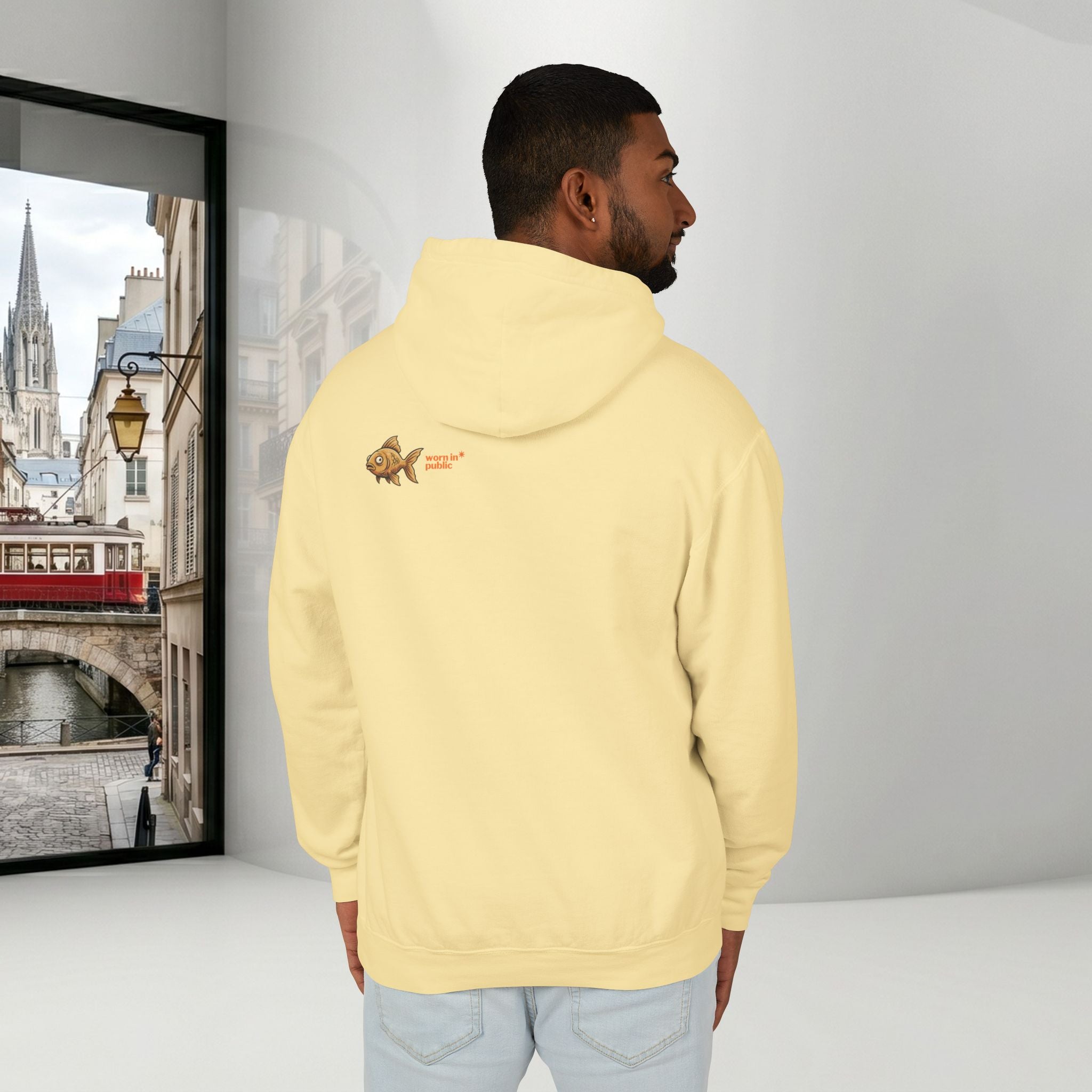 Fish Brain Substitution Plan Hoodie — Vintage Unisex Surreal Graphic Pullover