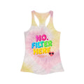 No Filter Here Tie-Dye Racerback Tank Top | Blue Spiral Playful Slogan
