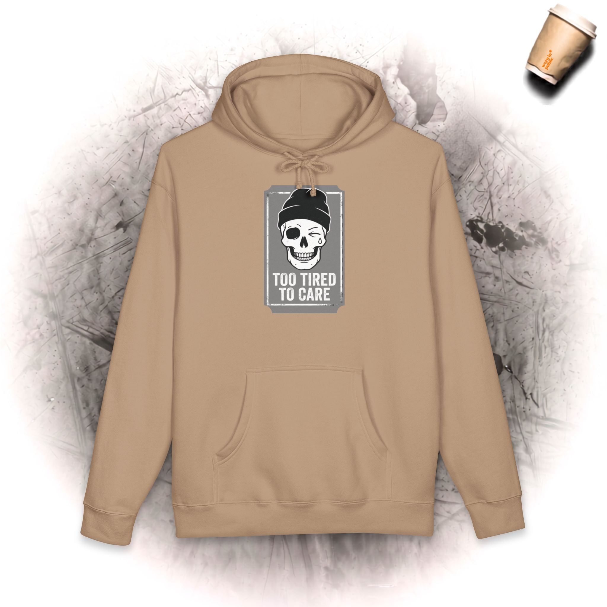 Too Tired To Care Totenkopf-Kapuzenpulli | Lustiges sarkastisches Grafik-Sweatshirt für Erschöpfte