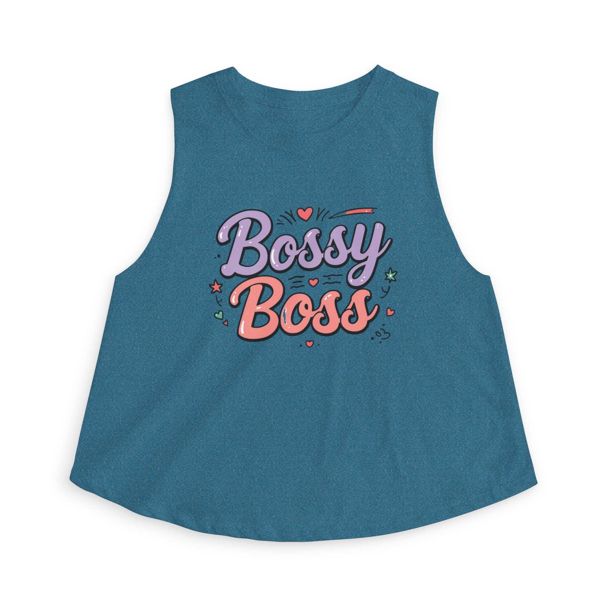 Bossy Boss Crop Top | Retro Script Graphic Top with Pastel Hearts & Stars
