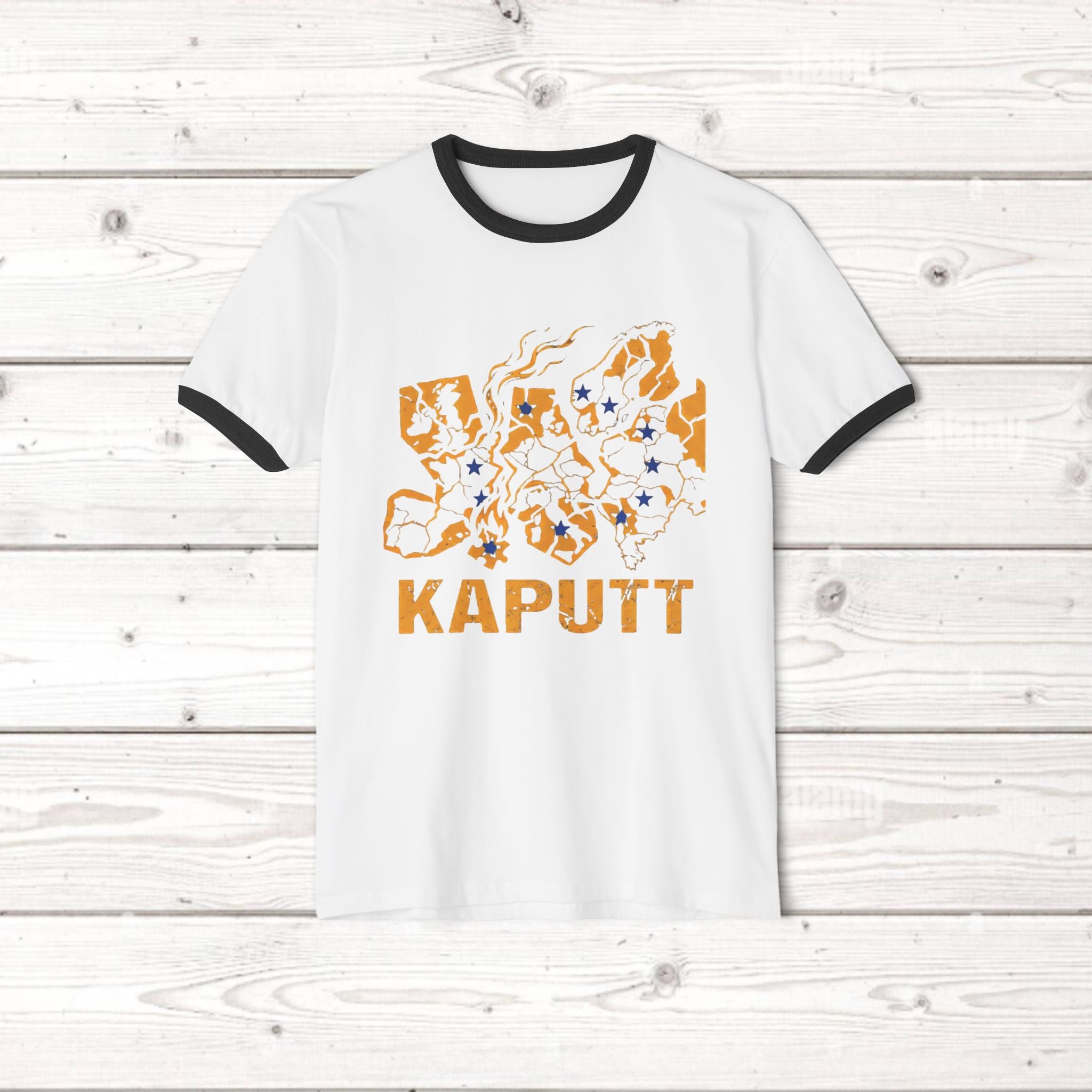 Kaputt Graphic Ringer T-Shirt — Vintage Unisex Distressed Map Design