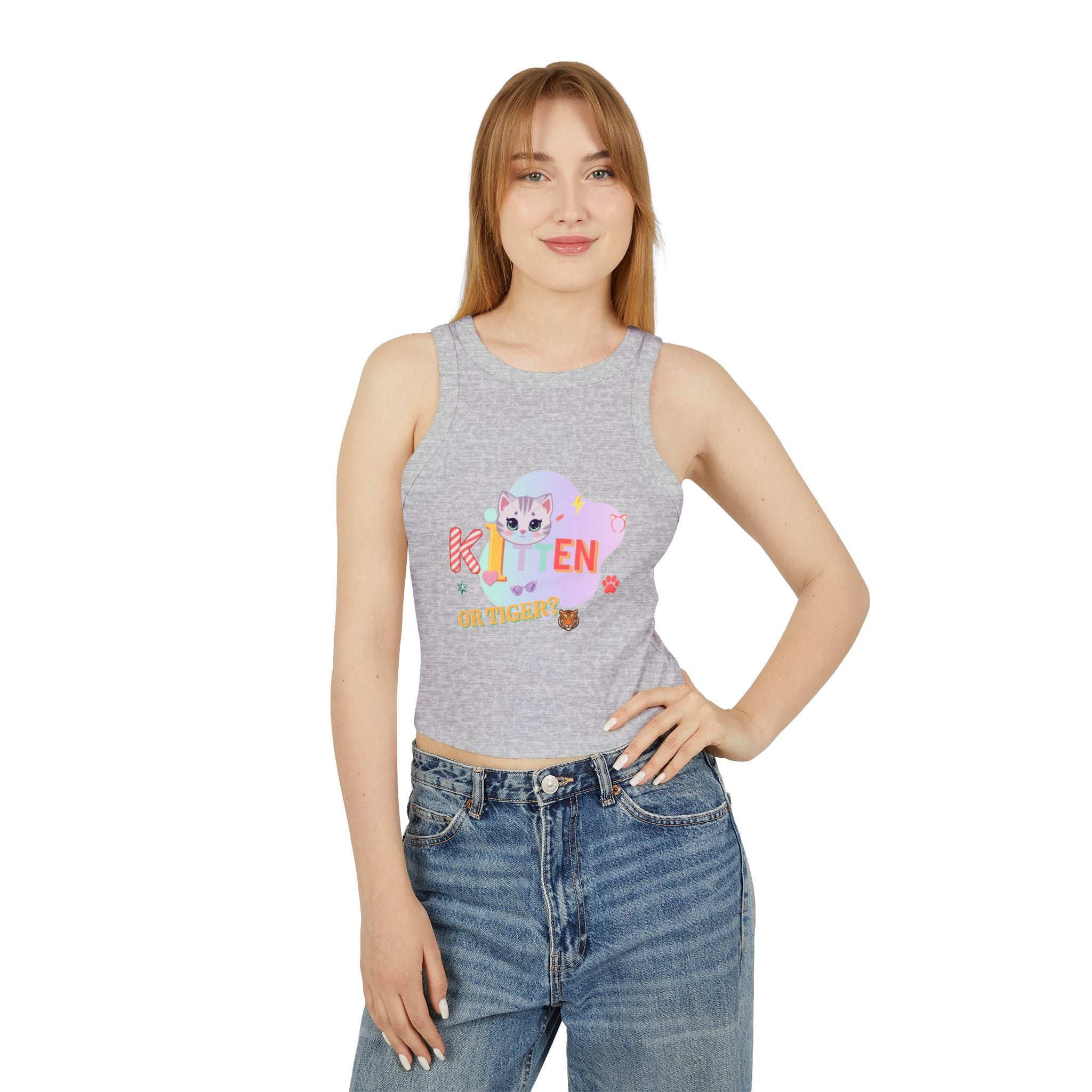 Kitten or Tiger Tank Top | Cute Pastel Cat Graphic with Retro Letters