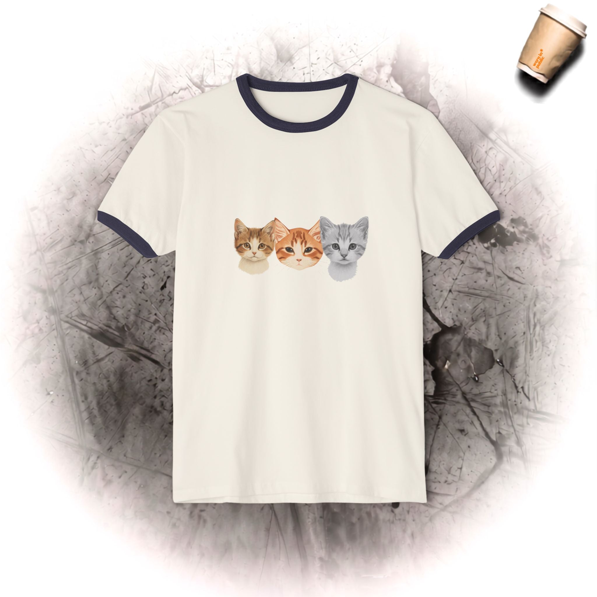 3 Kätzchen voller Niedlichkeit Unisex Ringer-T-Shirt | Süßes Katzen-Grafik-T-Shirt