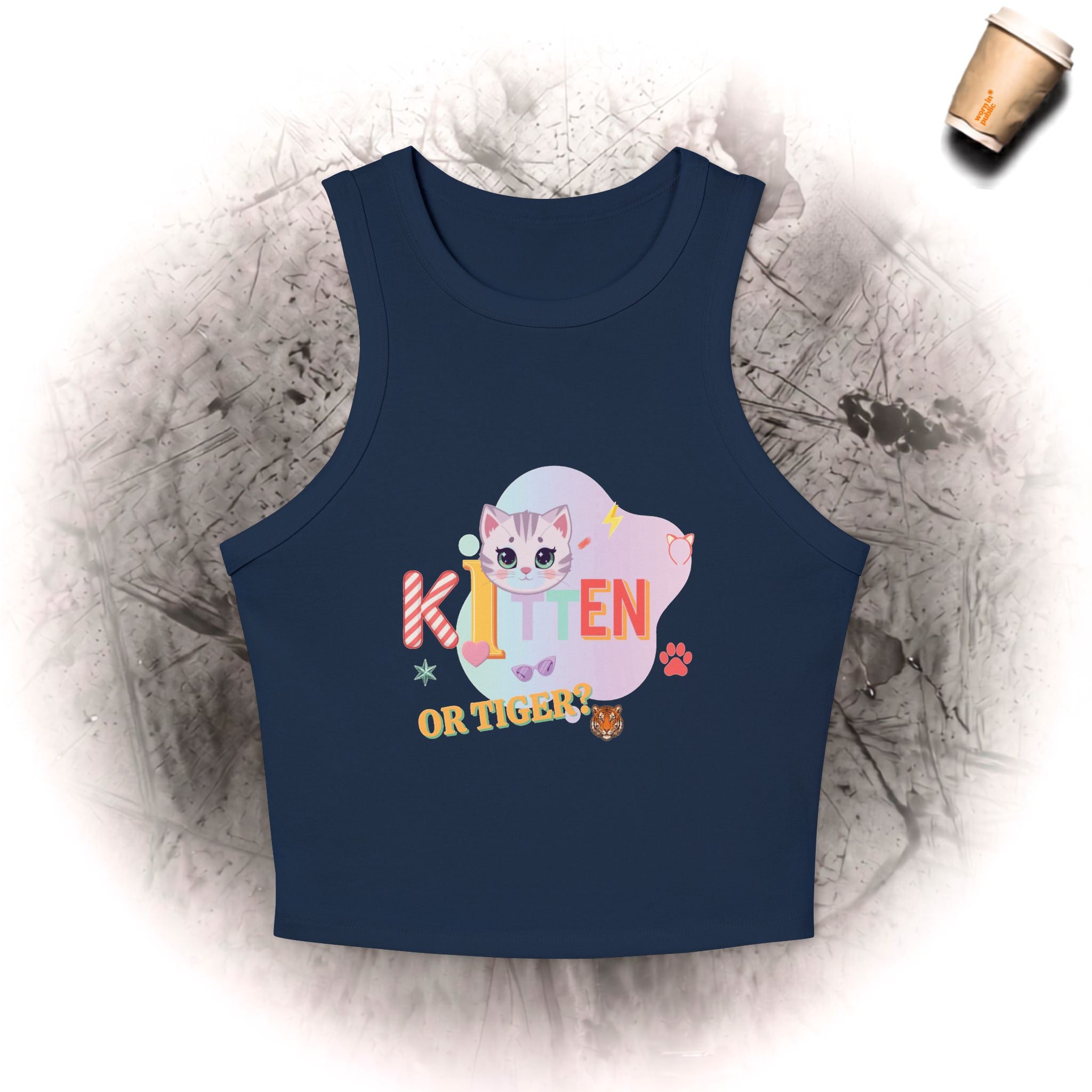 Kätzchen oder Tiger Tanktop | Süße Pastellkatze Grafik mit Retro-Schriftzug