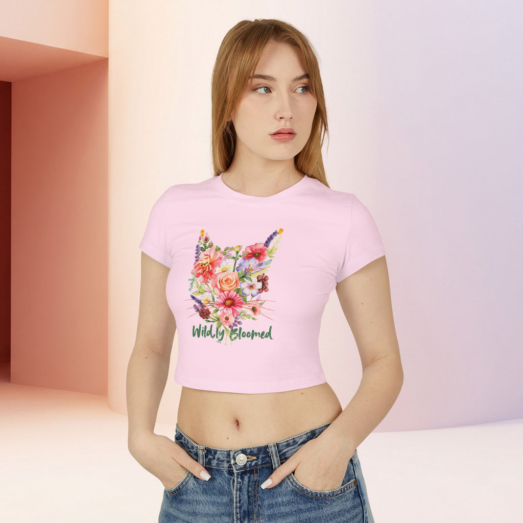 Wildly Bloomed Floral Cat Women's Baby Tee | Cute Botanical Graphic Top
