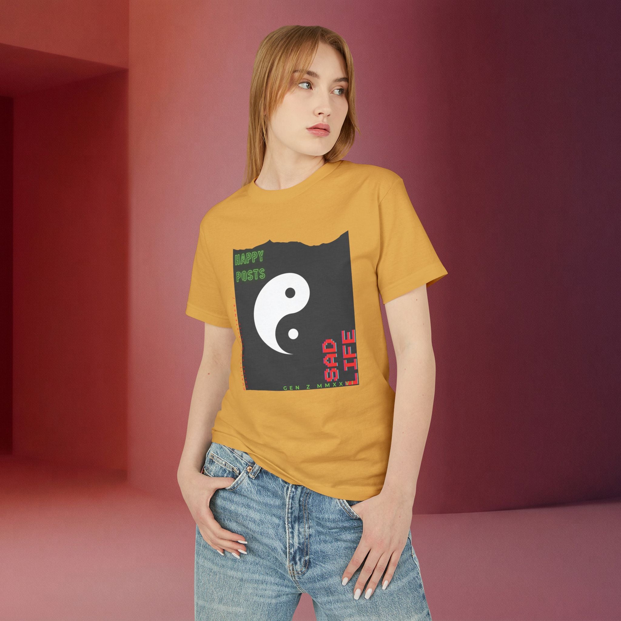 Yin Yang 'Happy Posts / Sad Life' | Vintage Garment-Dyed Unisex Graphic Tee